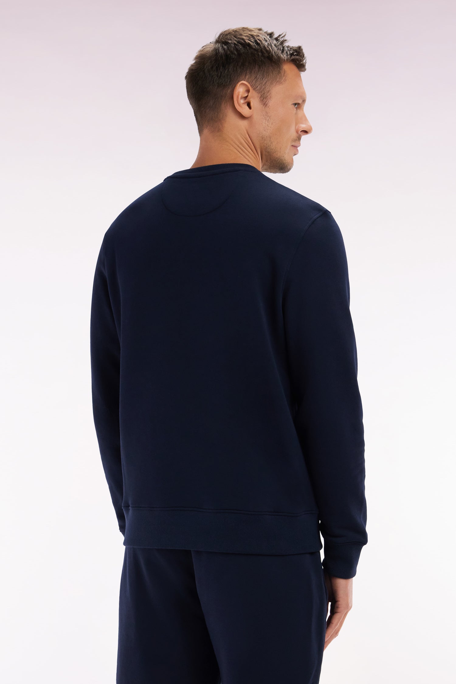 Sweatshirt en molleton coton marine coupe droite