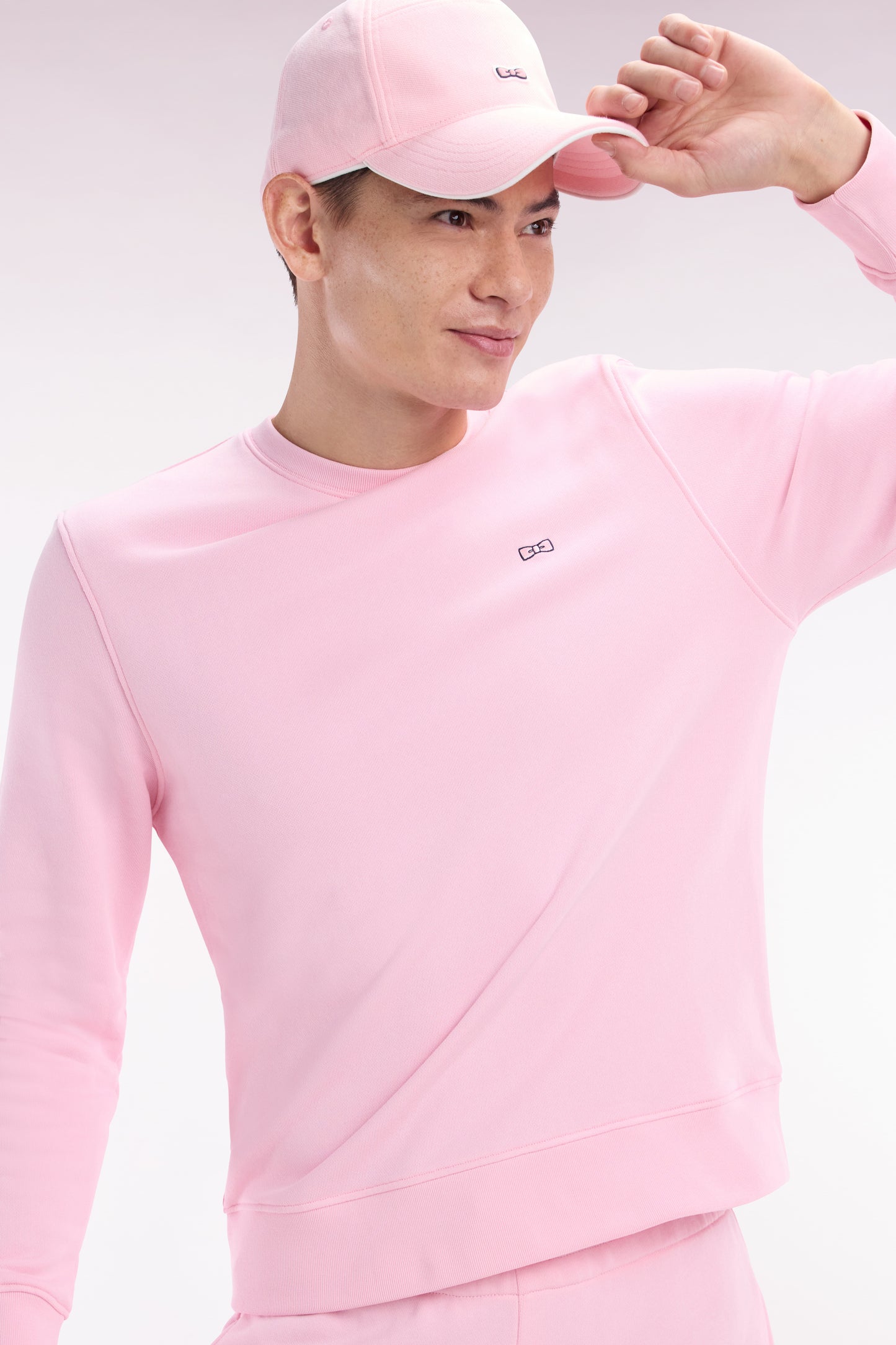 Sweatshirt en molleton coton rose coupe droite et col rond