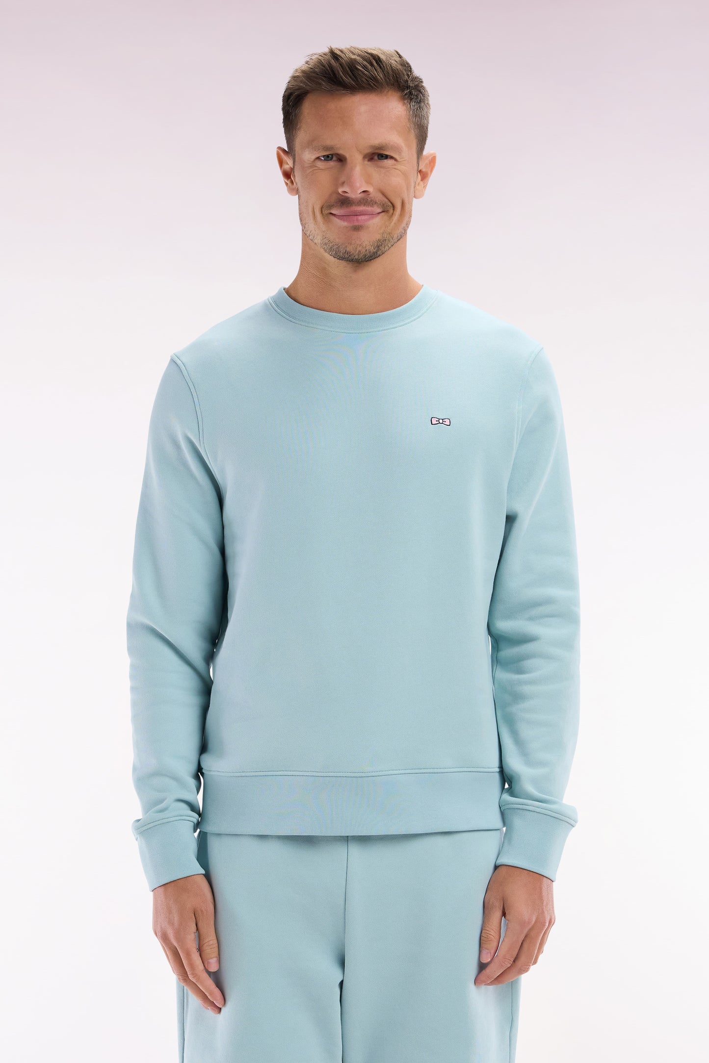 Sweatshirt en molleton coton vert d'eau coupe droite