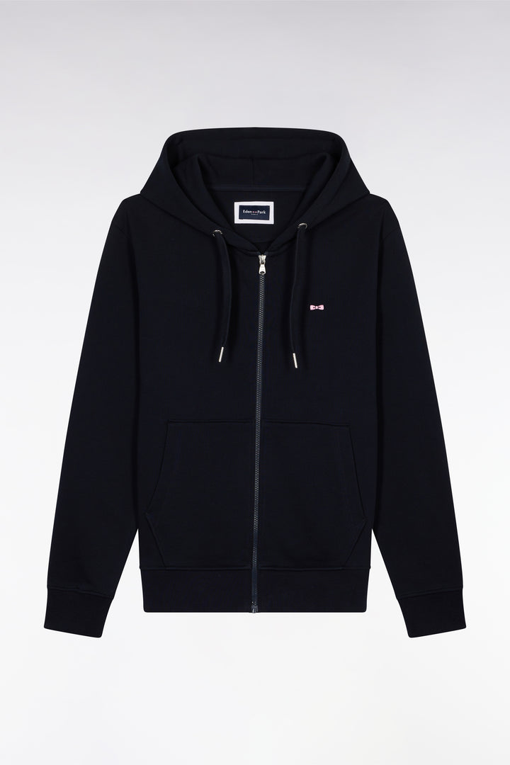 Sweatshirt zippé en molleton coton marine coupe droite