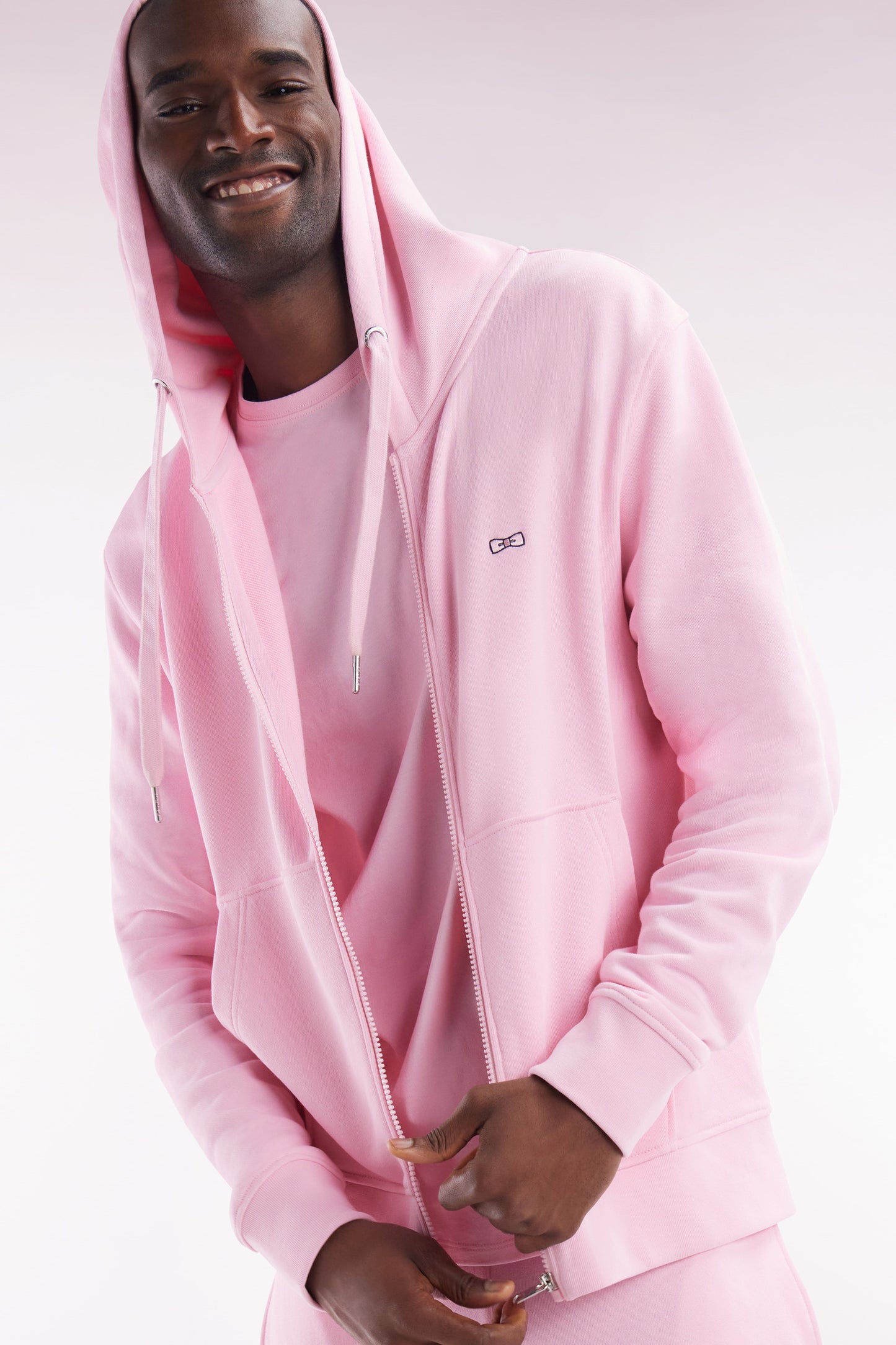 Sweatshirt zippé en molleton coton rose coupe droite