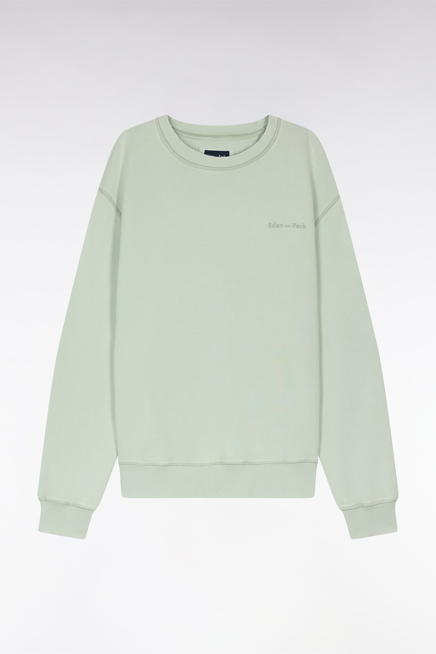 Sweatshirt surteint à col rond en molleton coton vert d'eau coupe décontractée