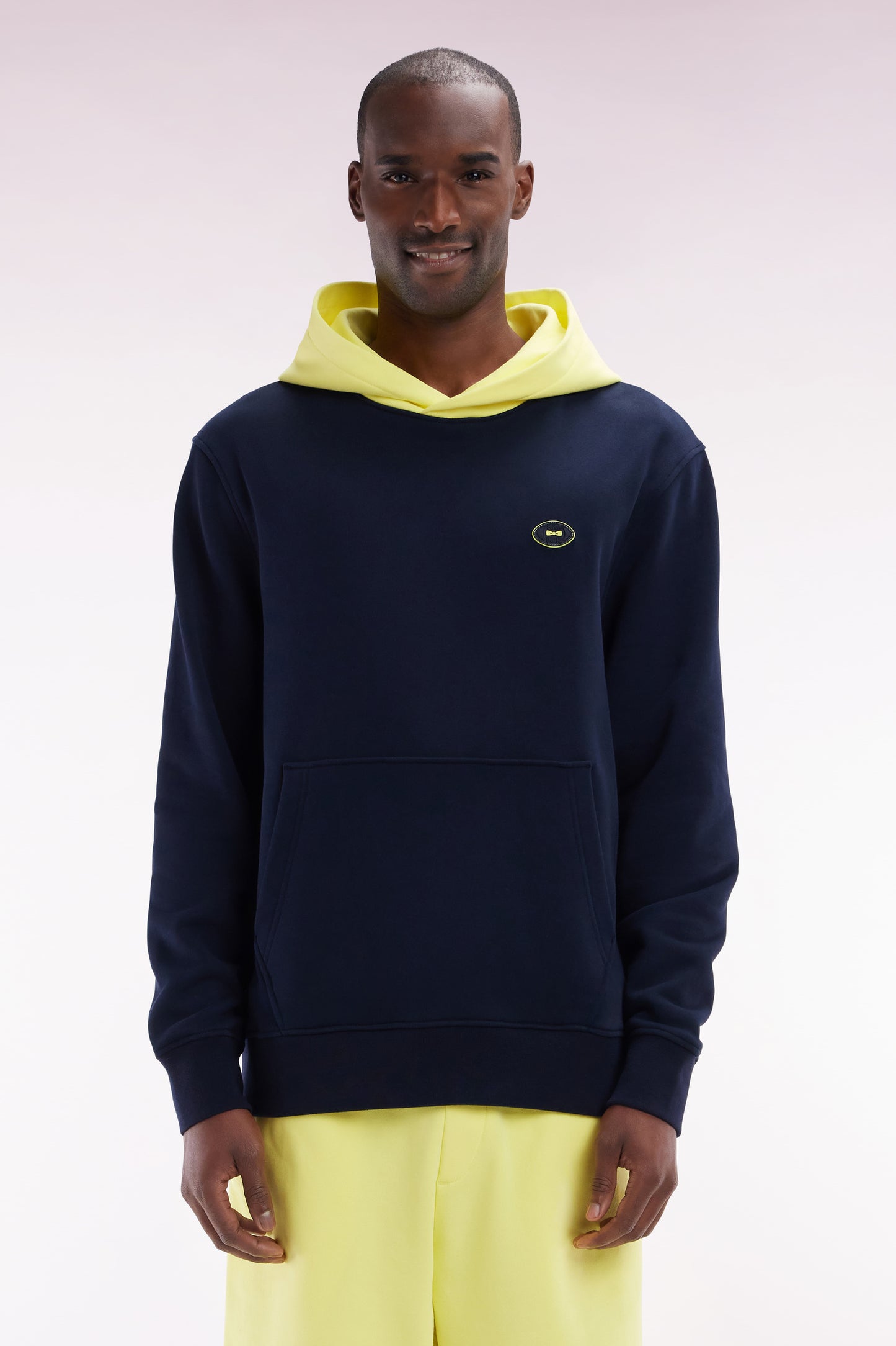 Sweatshirt en molleton coton bicolore jaune coupe décontractée