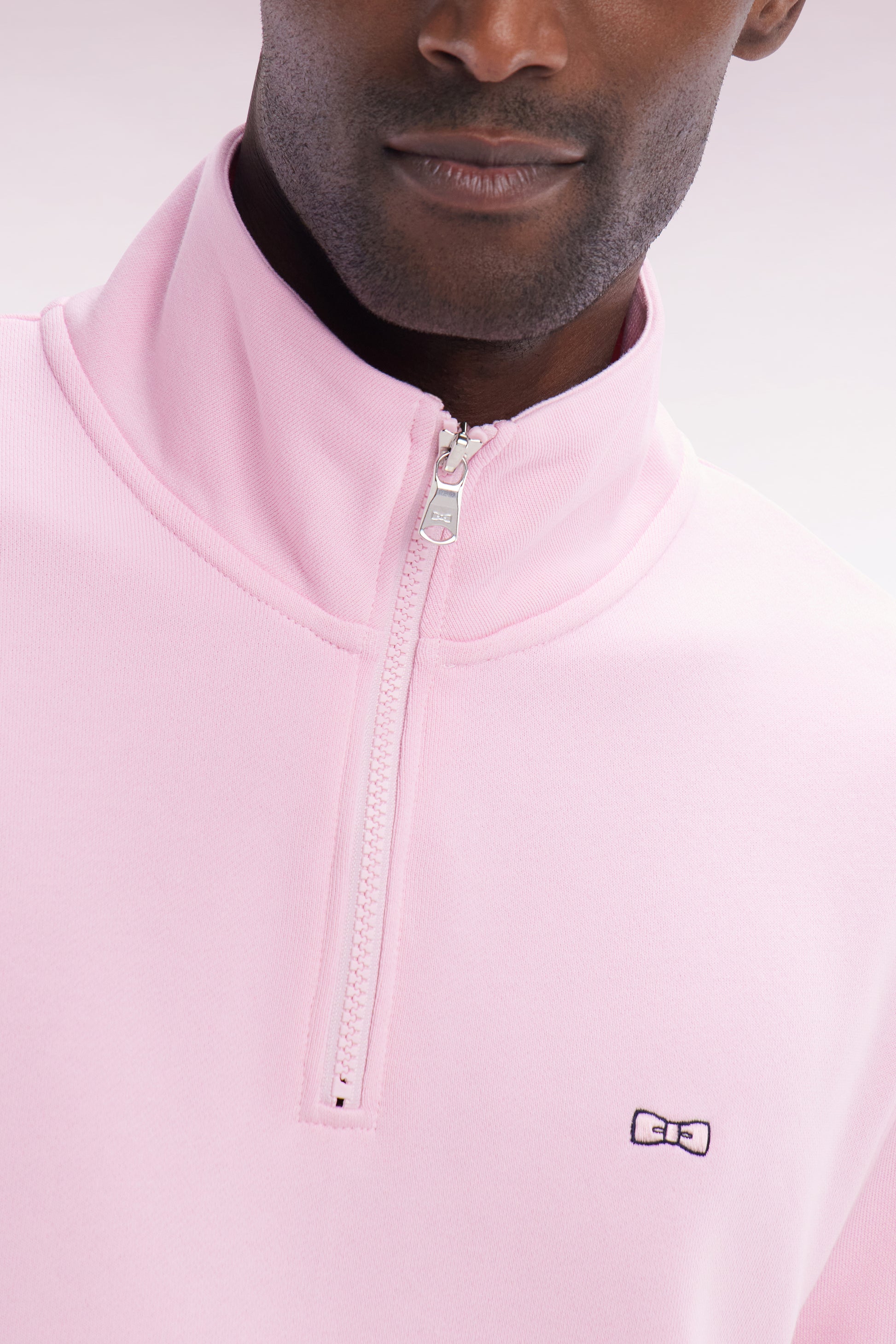 Sweatshirt à col zippé en coton rose coupe droite