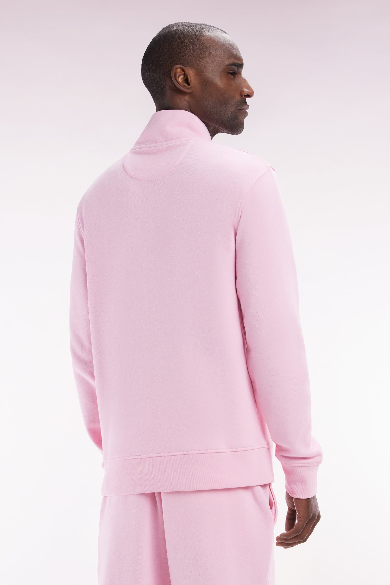 Sweatshirt à col zippé en coton rose coupe droite