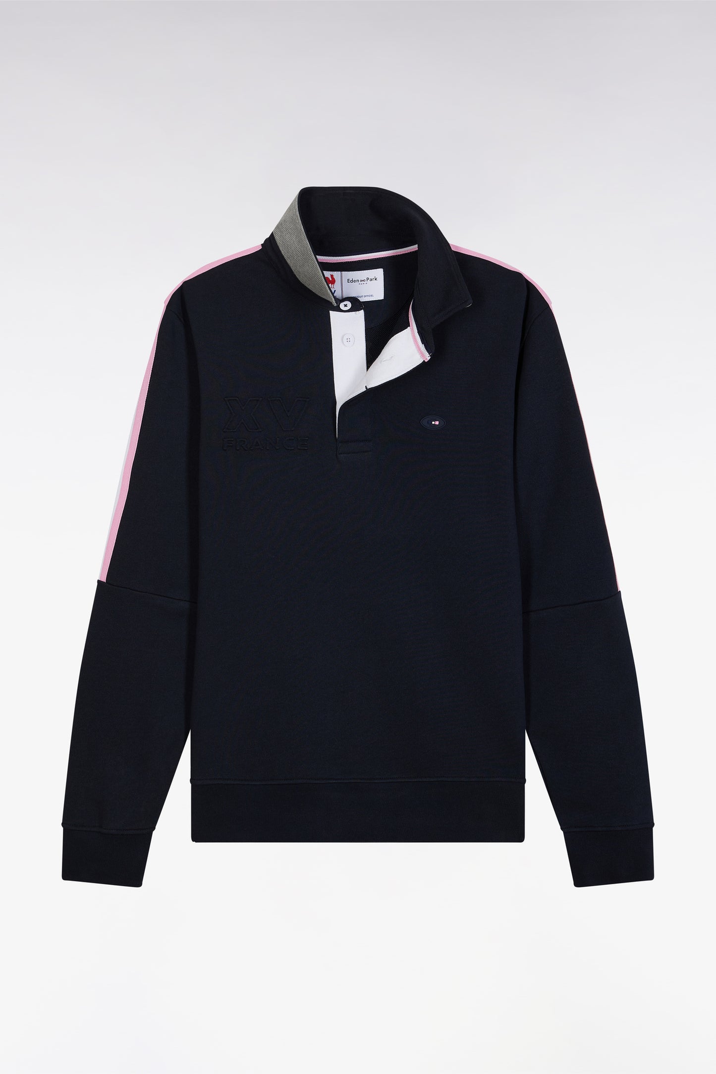 Sweatshirt à col maillot en coton marine XV de France coupe droite