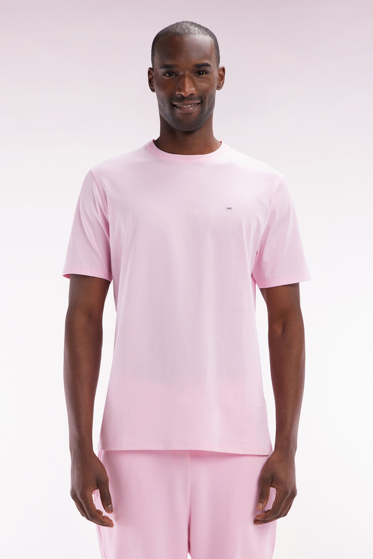 T-shirt en coton Pima rose coupe droite