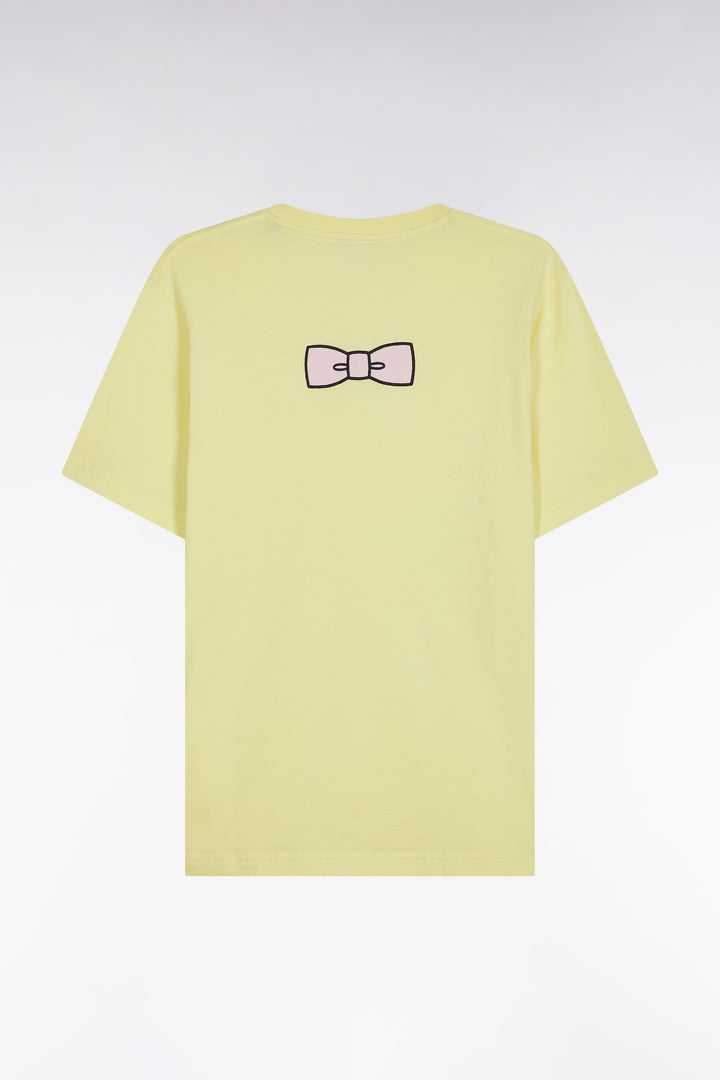 T-shirt en coton Pima jaune broderie dos coupe droite