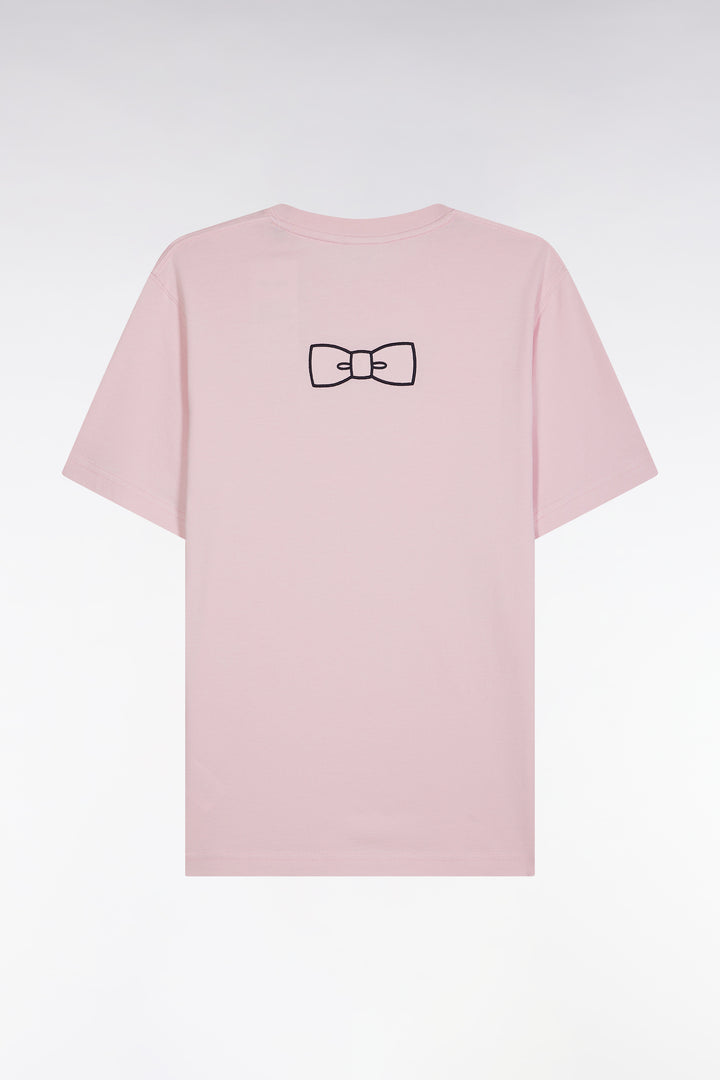 T-shirt en coton Pima rose pâle broderie dos coupe droite