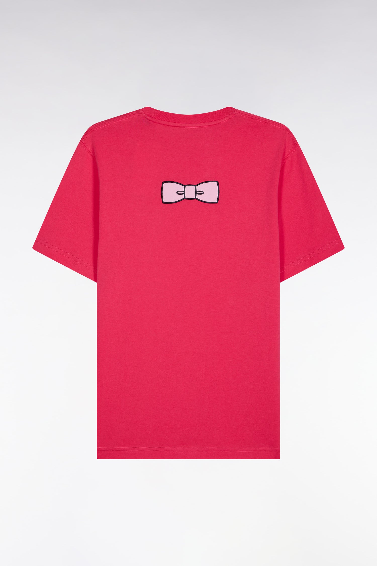 T-shirt en coton Pima fuchsia broderie dos coupe droite