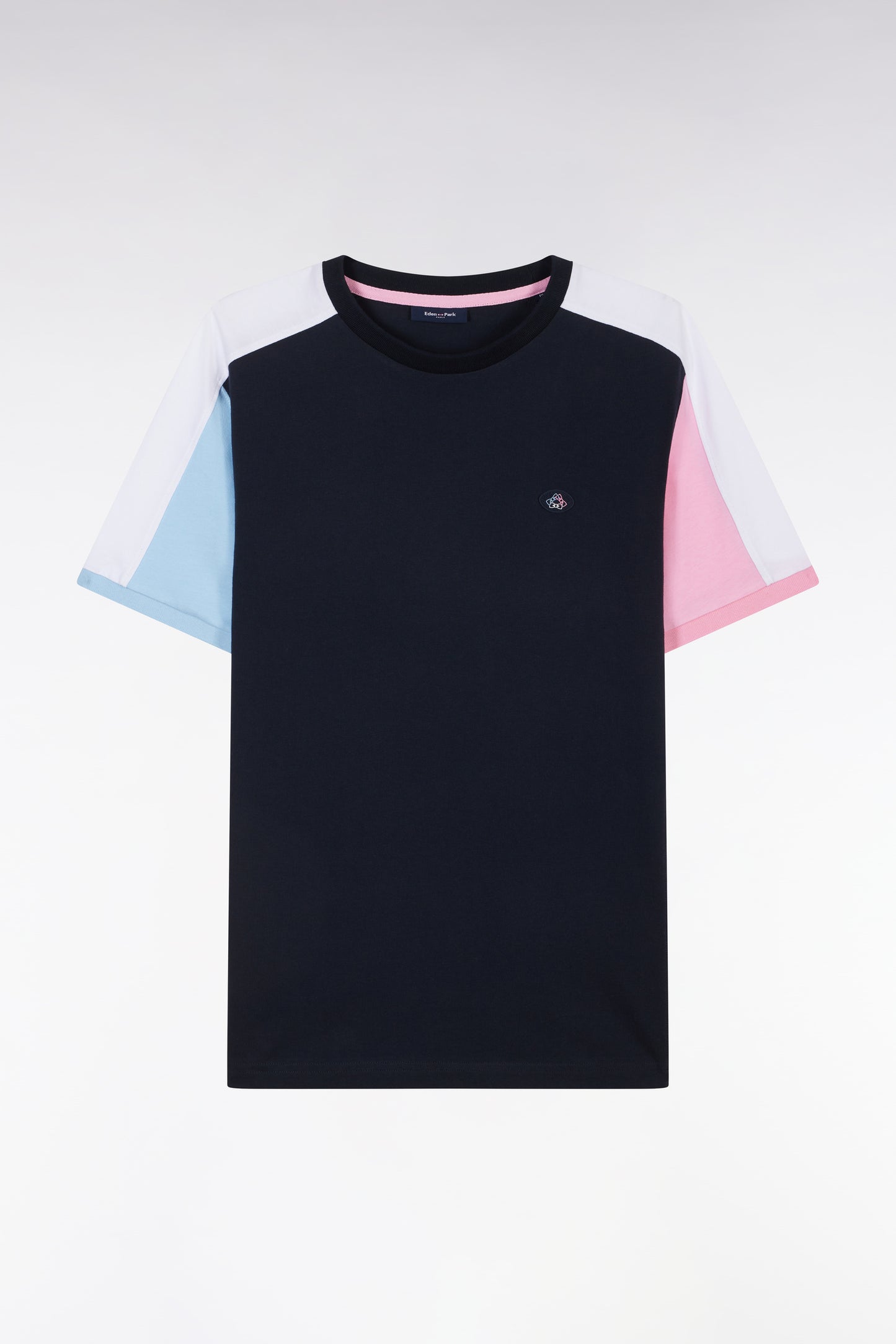 T-shirt colorblock en coton marine coupe droite