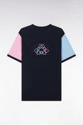 T-shirt colorblock brodé en coton marine coupe droite