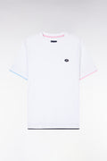 T-shirt uni en coton blanc bordures de manches colorées coupe droite