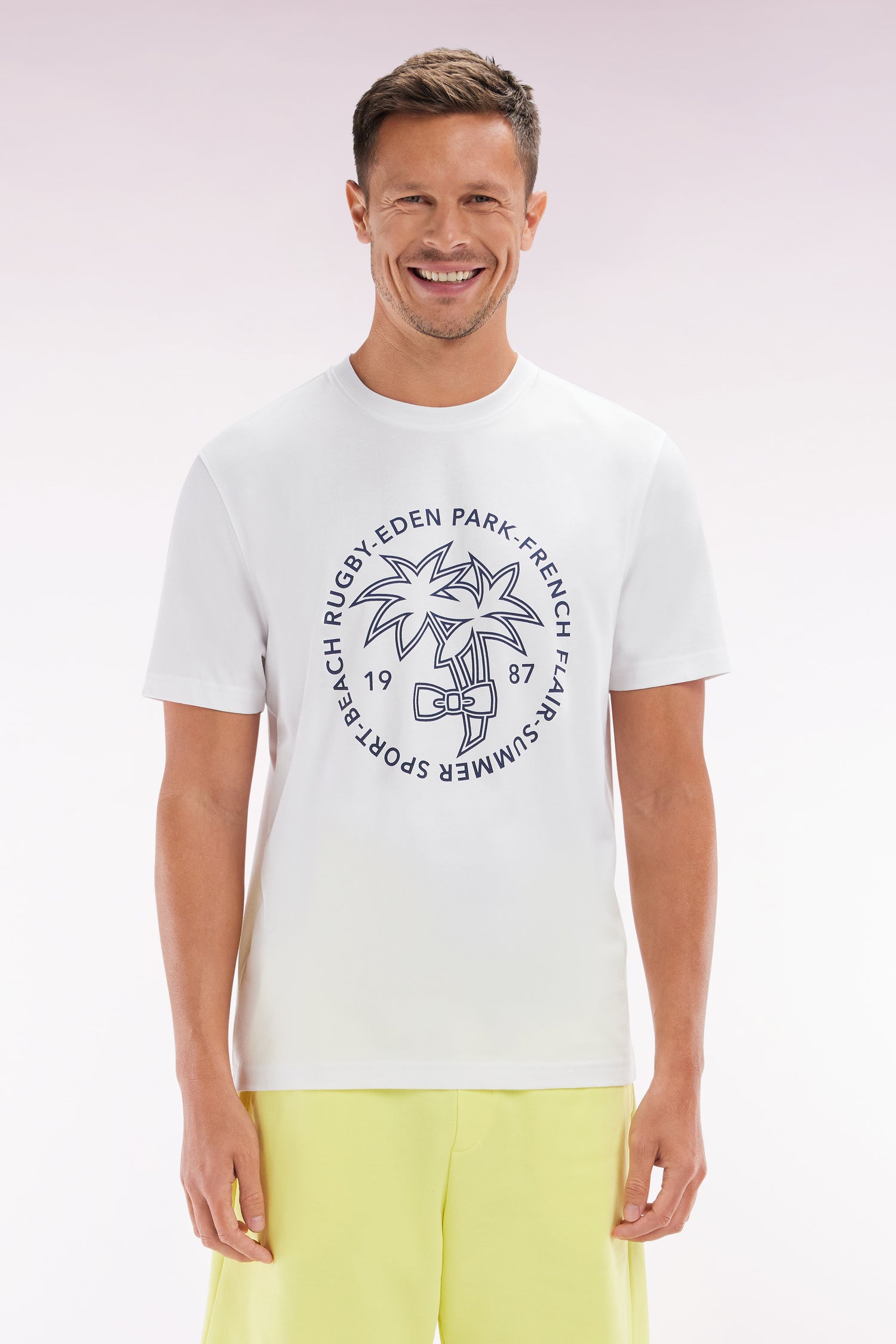 T-shirt en coton blanc sérigraphie palmiers coupe décontractée