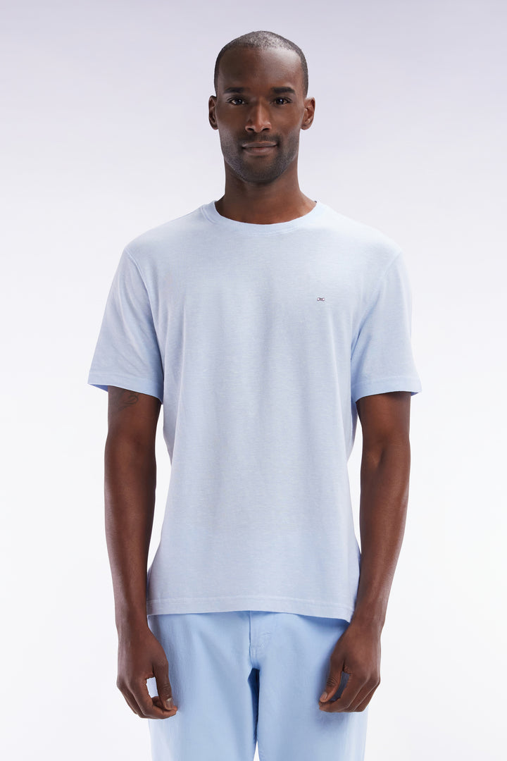 T-shirt en coton et lin bleu clair coupe droite