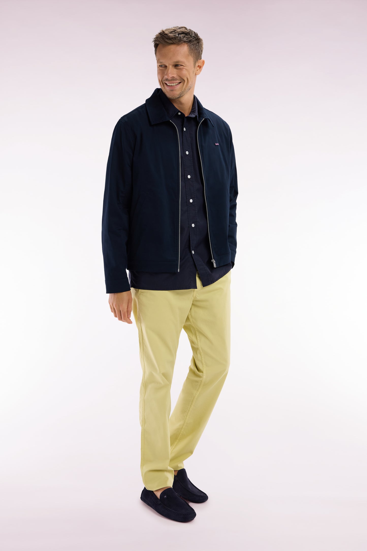 Blouson zippé déperlent en coton stretch marine