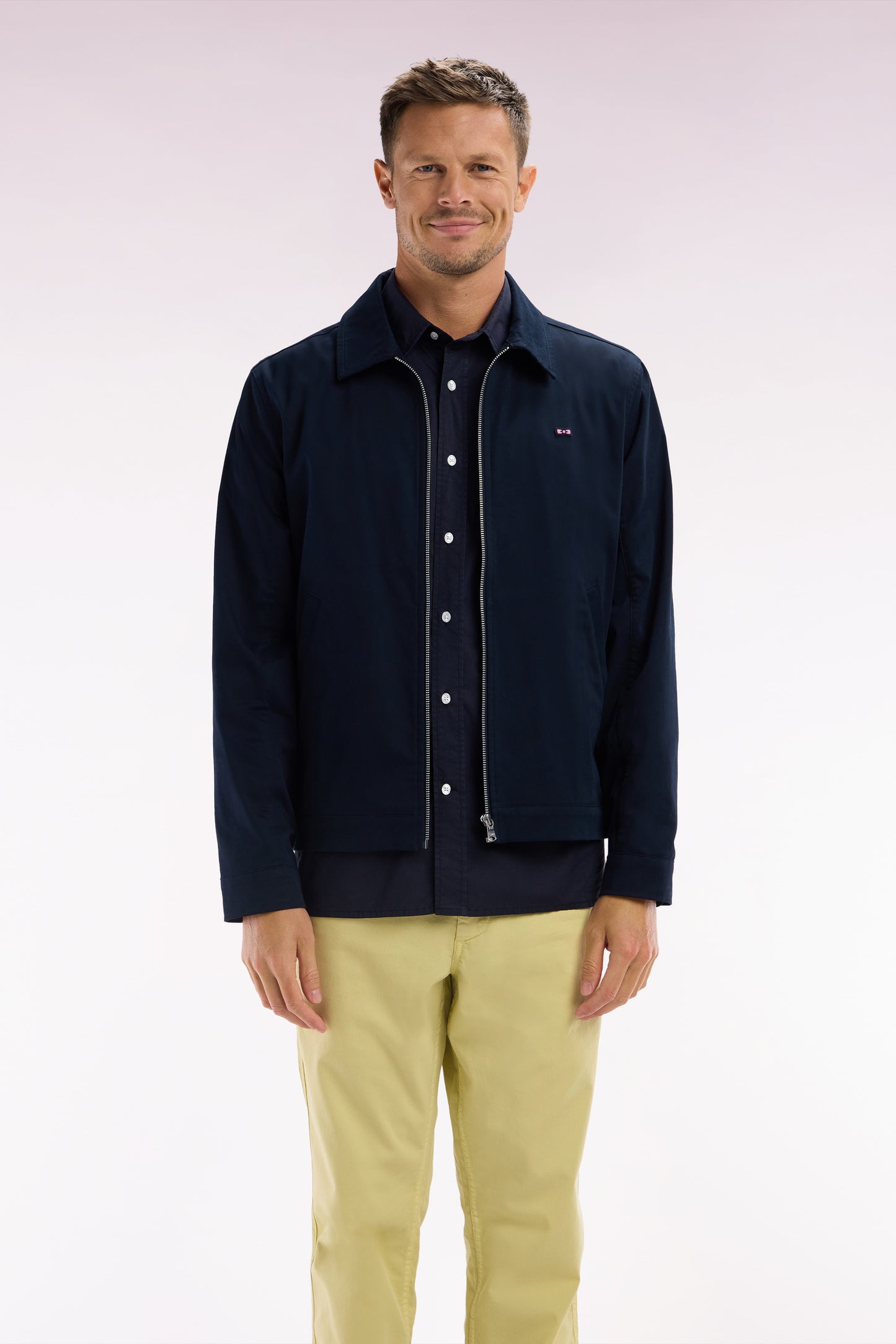 Blouson zippé déperlent en coton stretch marine