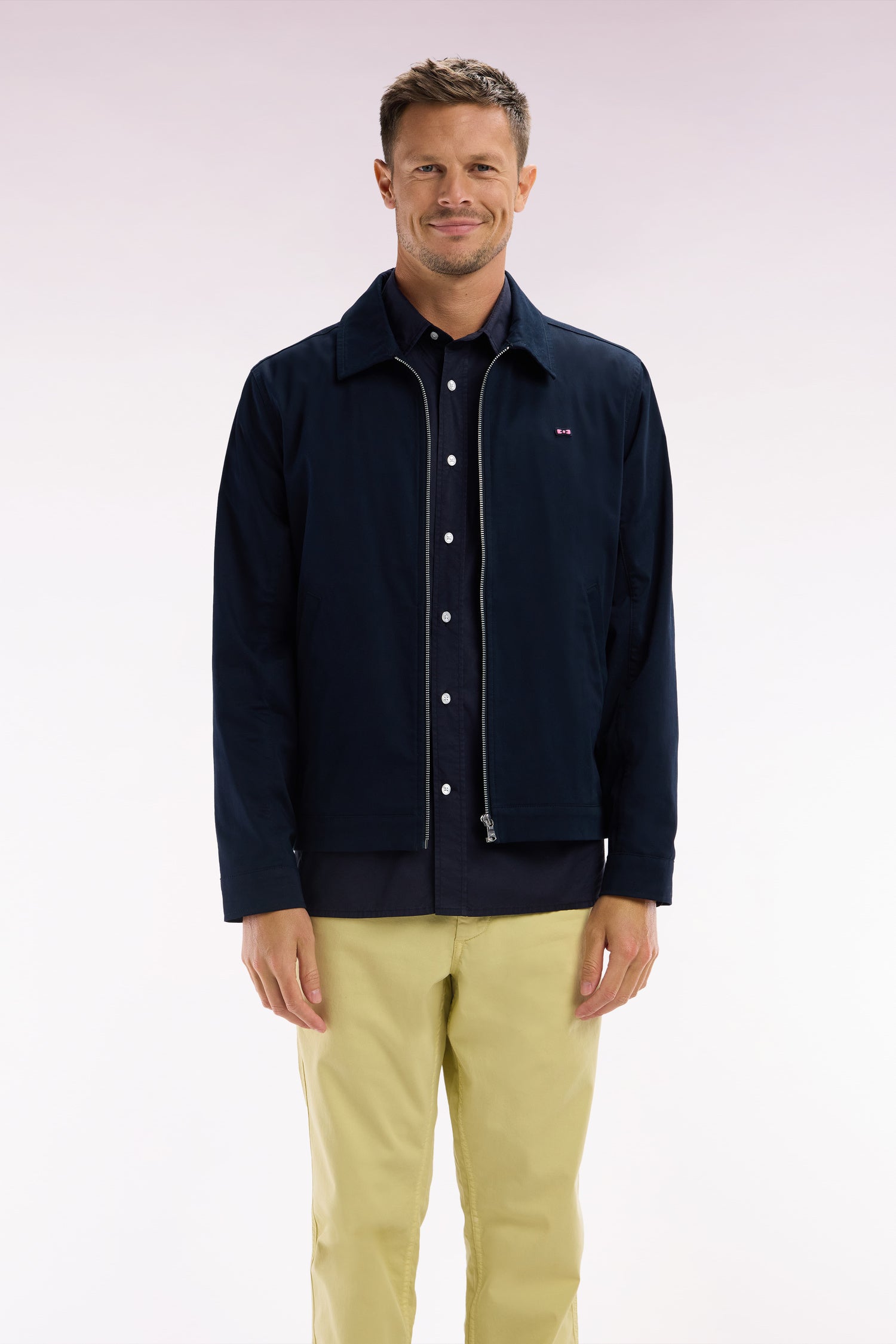 Blouson zippé déperlent en coton stretch marine