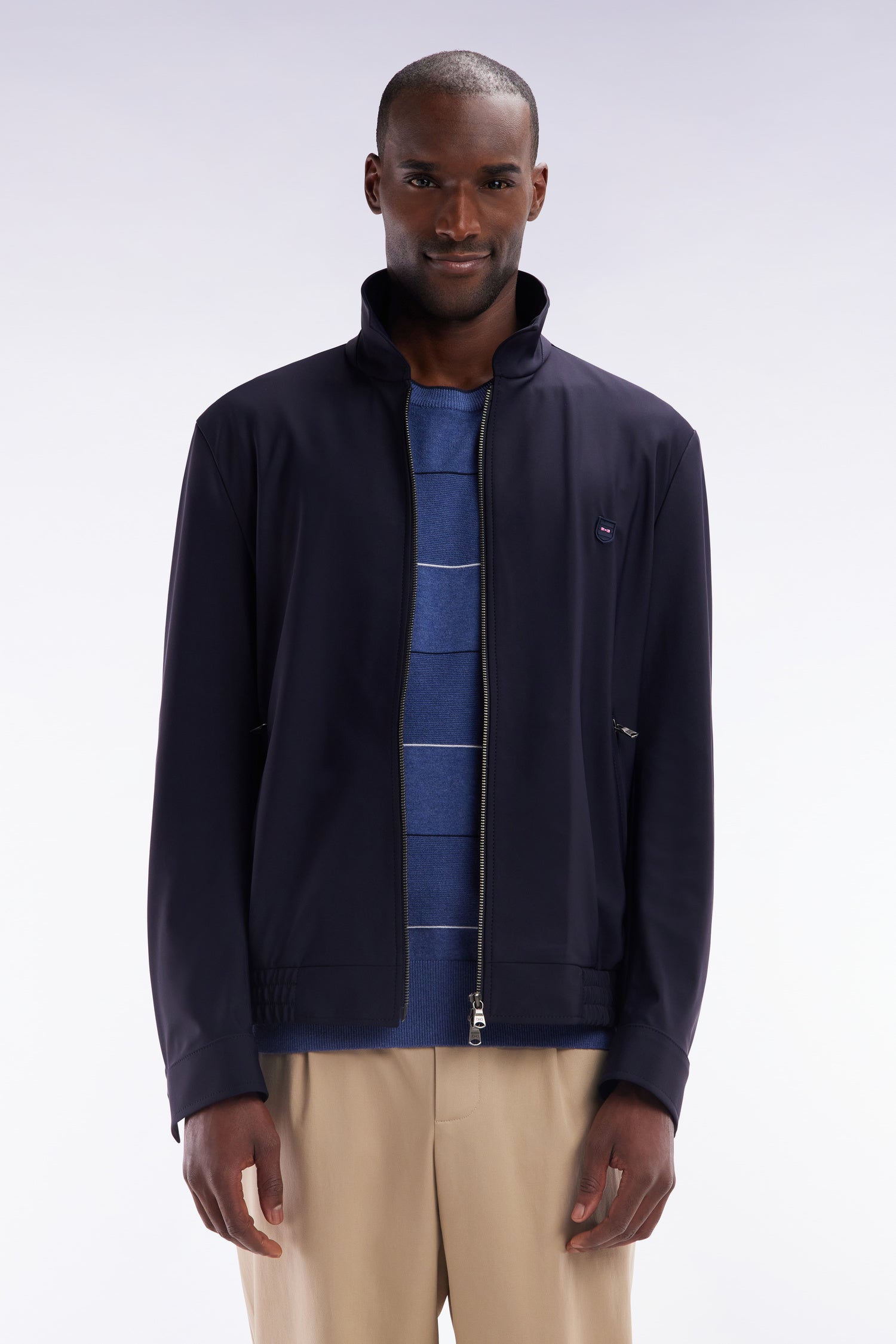 Blouson zippé technique bleu marine