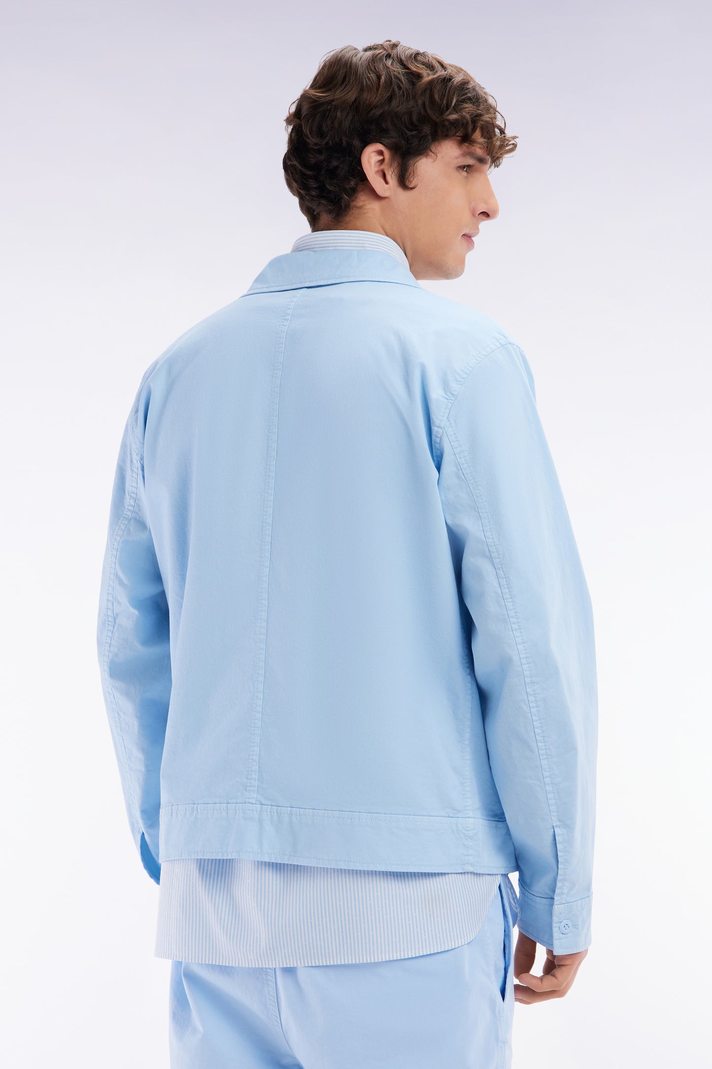 Blouson zippé en gabardine de coton stretch ciel