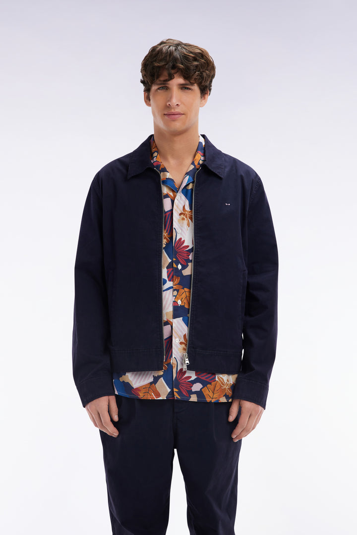 Blouson zippé en gabardine de coton stretch marine