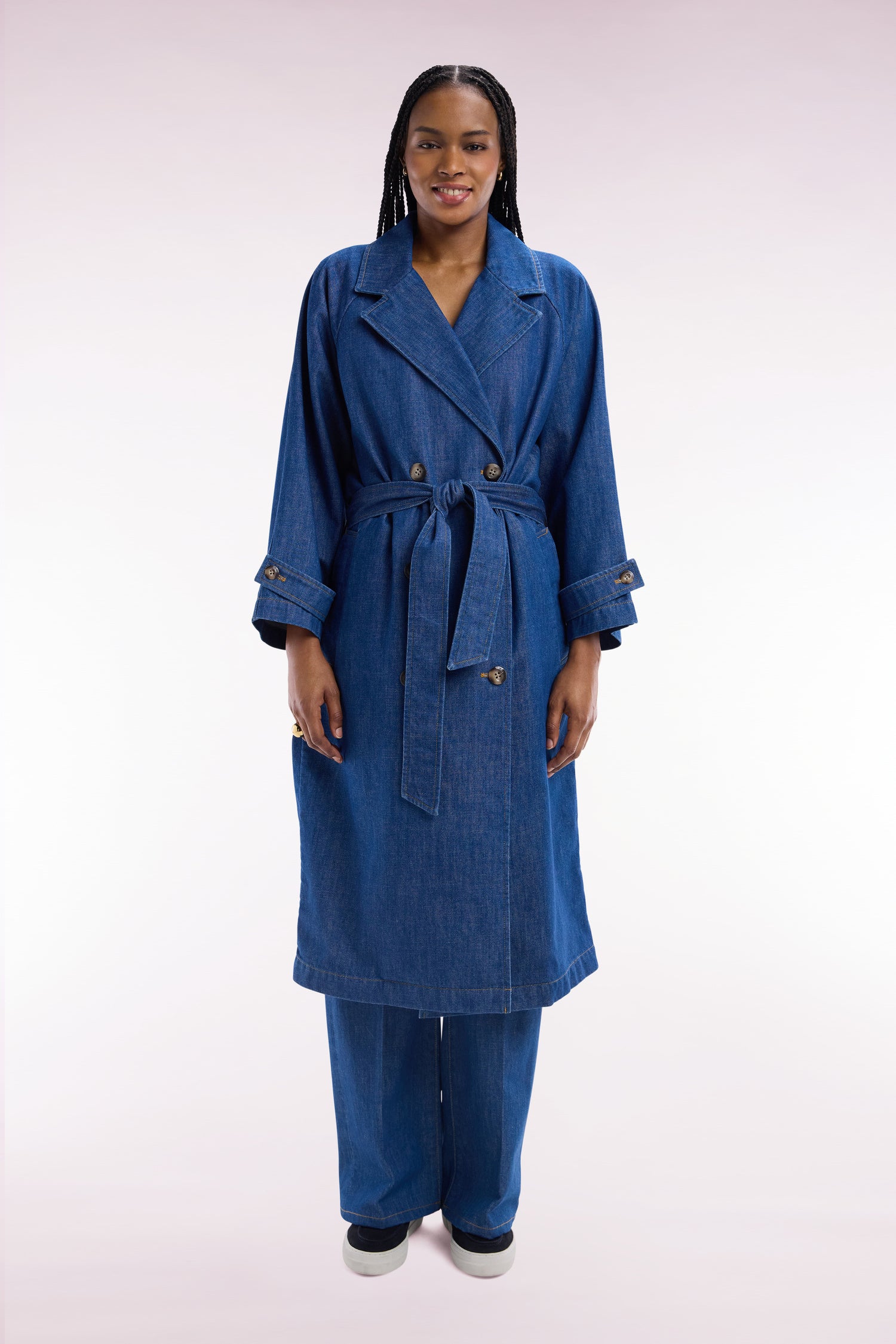 Trench-coat oversized en denim bleu