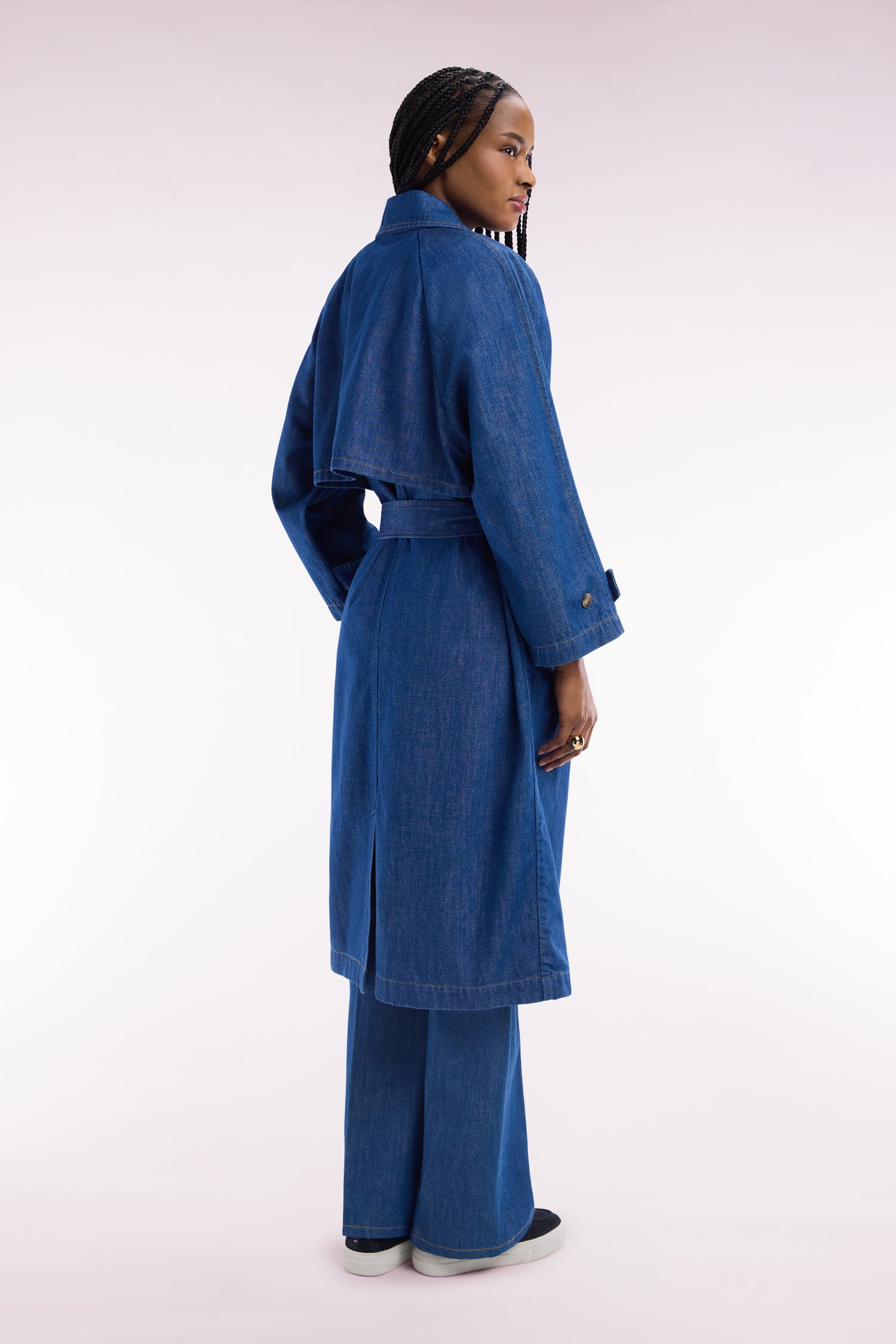 Trench-coat oversized en denim bleu