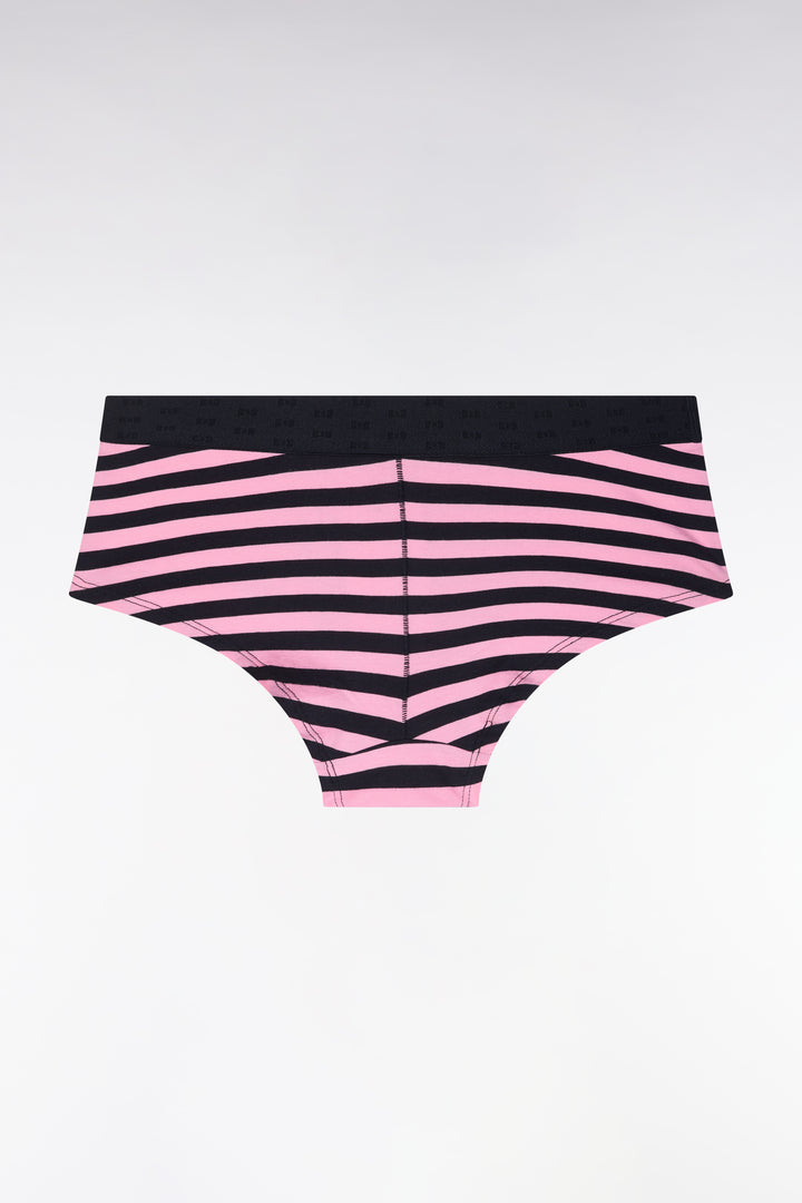 Culotte shorty en modal stretch cerclé marine et rose