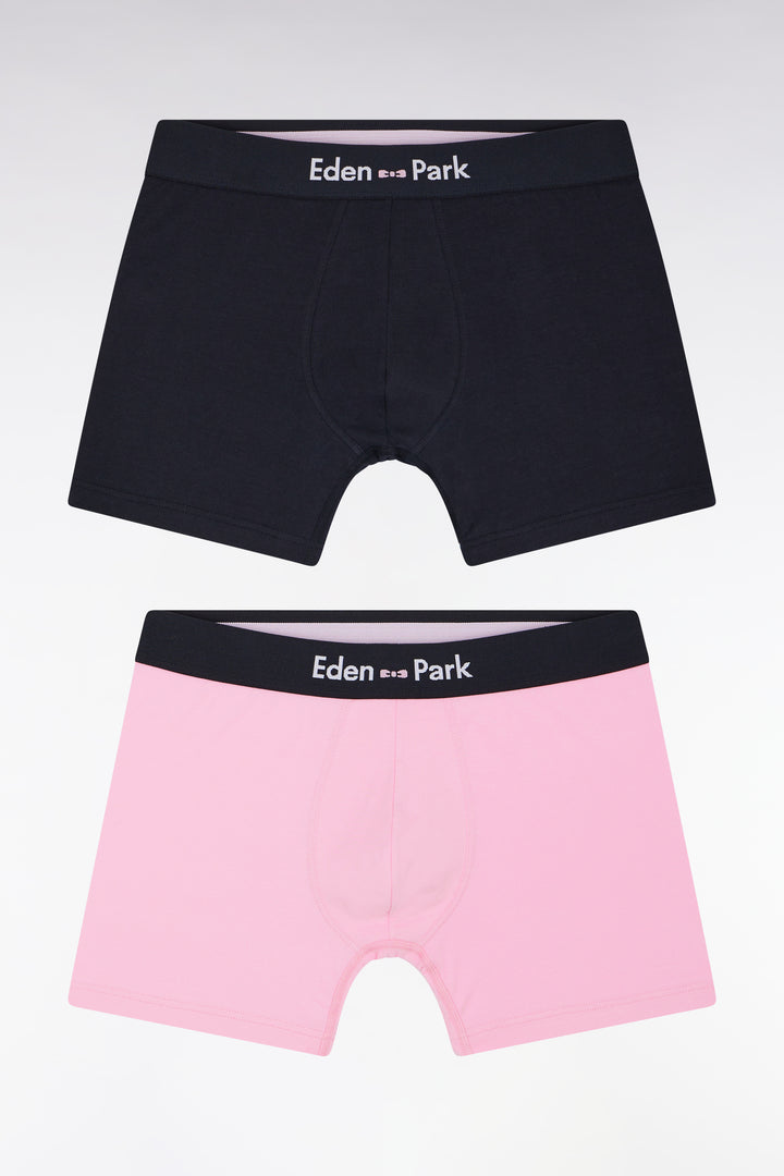 Lot de deux boxers en jersey de coton stretch marine et rose