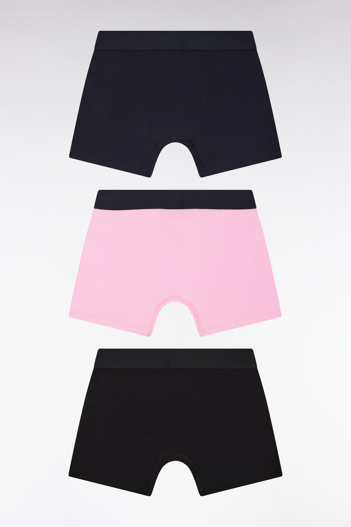 Lot de trois boxers en jersey de coton unis marine noir et blanc