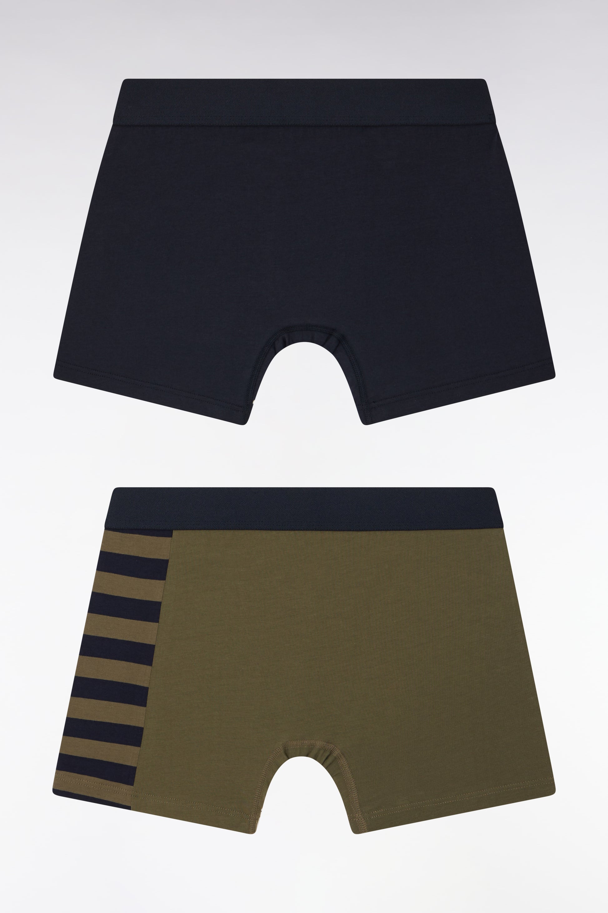 Lot de deux boxers en jersey de coton stretch marine et kaki détails cerclés