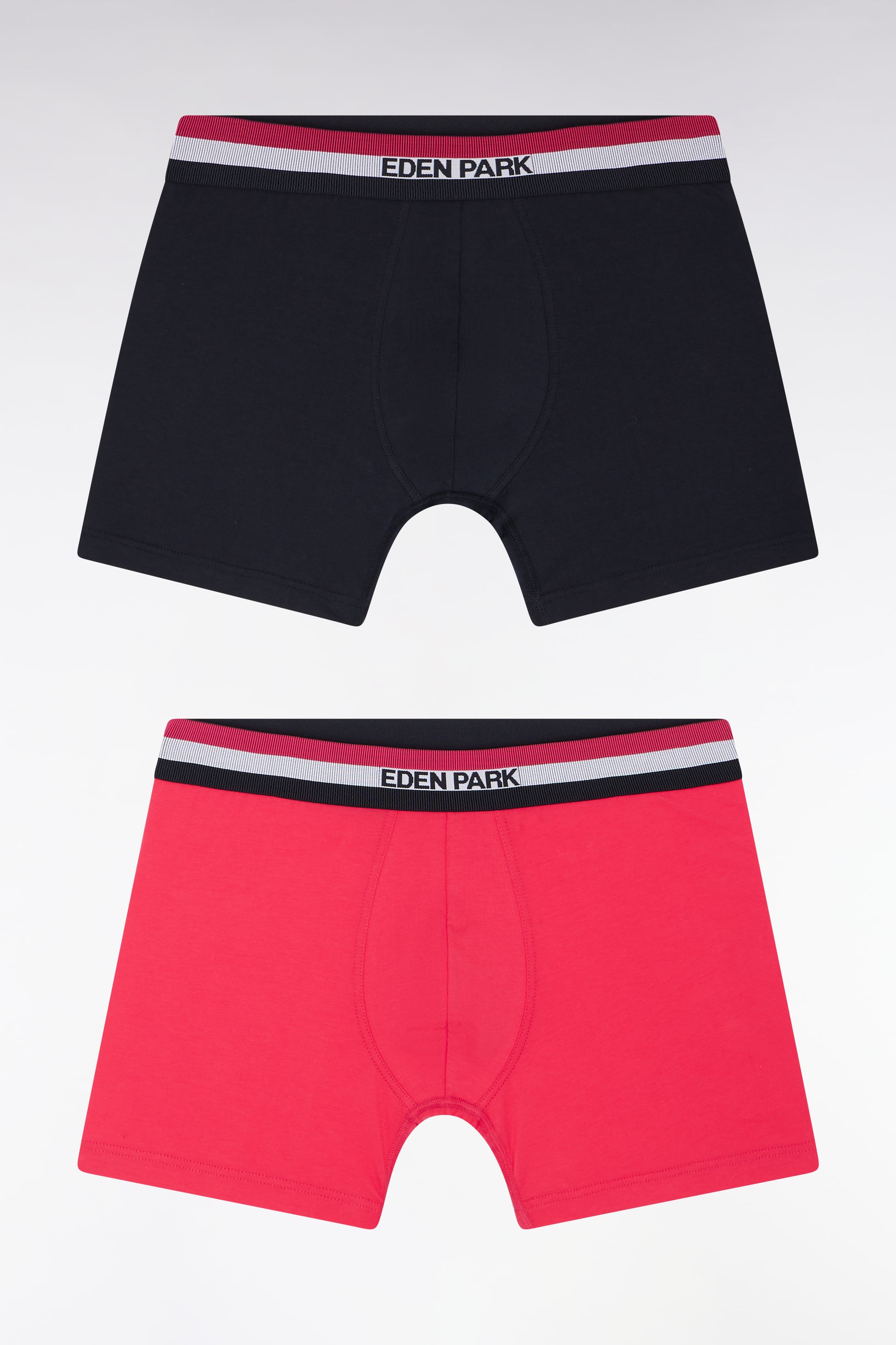 Lot de deux boxers en jersey de coton stretch unis à ceinture élastique tricolore marine et fuchsia