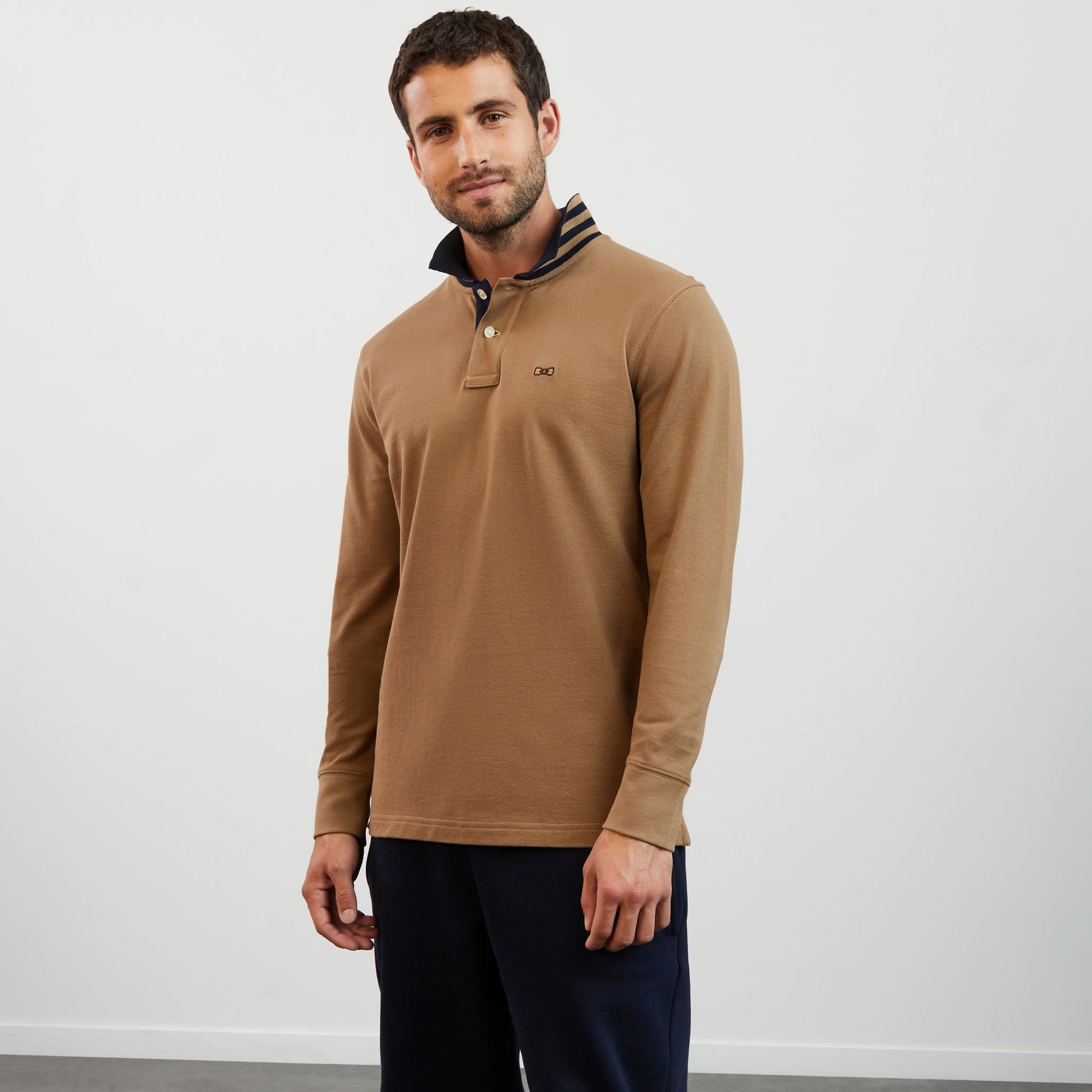 Polo manches longues beige homme