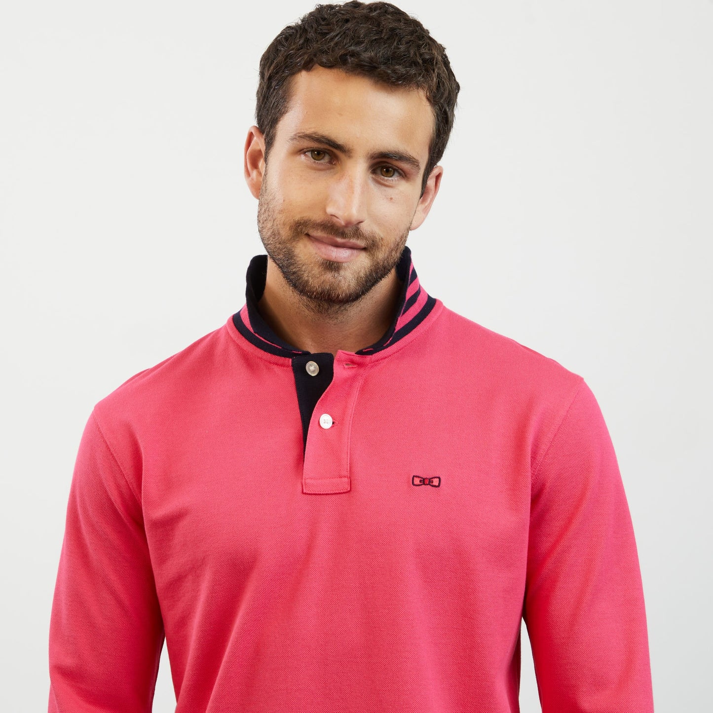 Polo homme rose pale manches longues toucher doux / Polo Uni