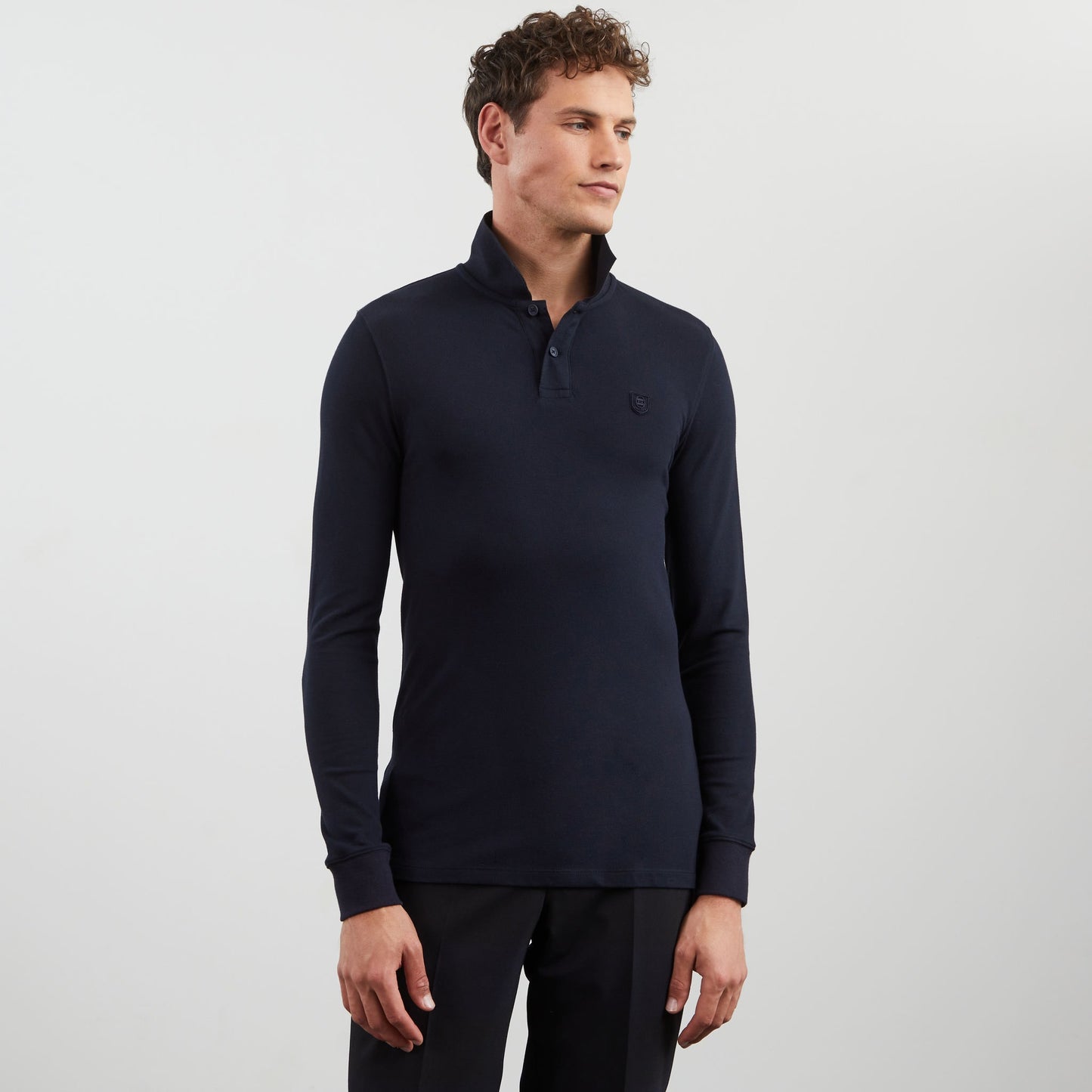 Polo uni manches longues grande taille bleu marine