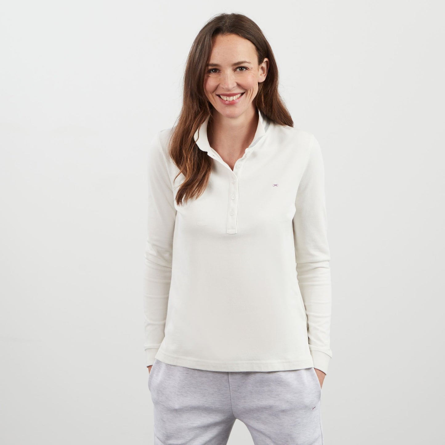 Polo manches longues zip 3/4 blanc 