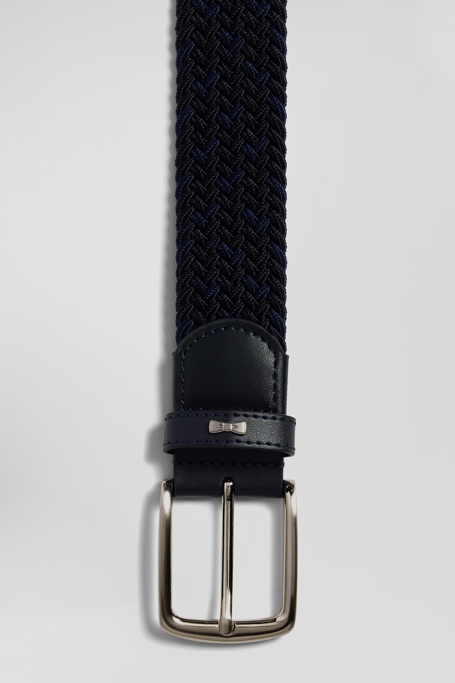 Ceinture tressee marine a boucle en metal argente