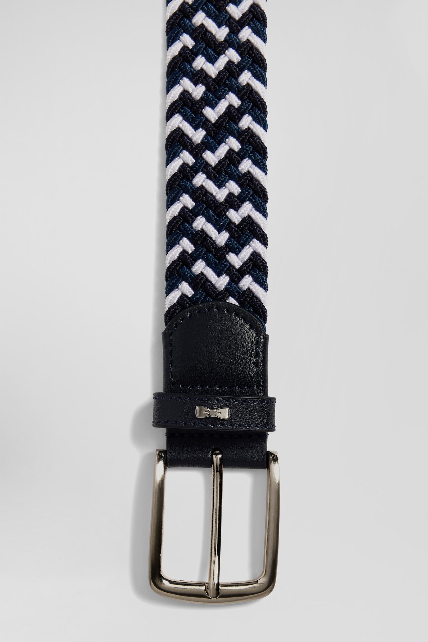 Ceinture tressee bleue en caoutchouc stretch a boucle en metal argente Eden Park