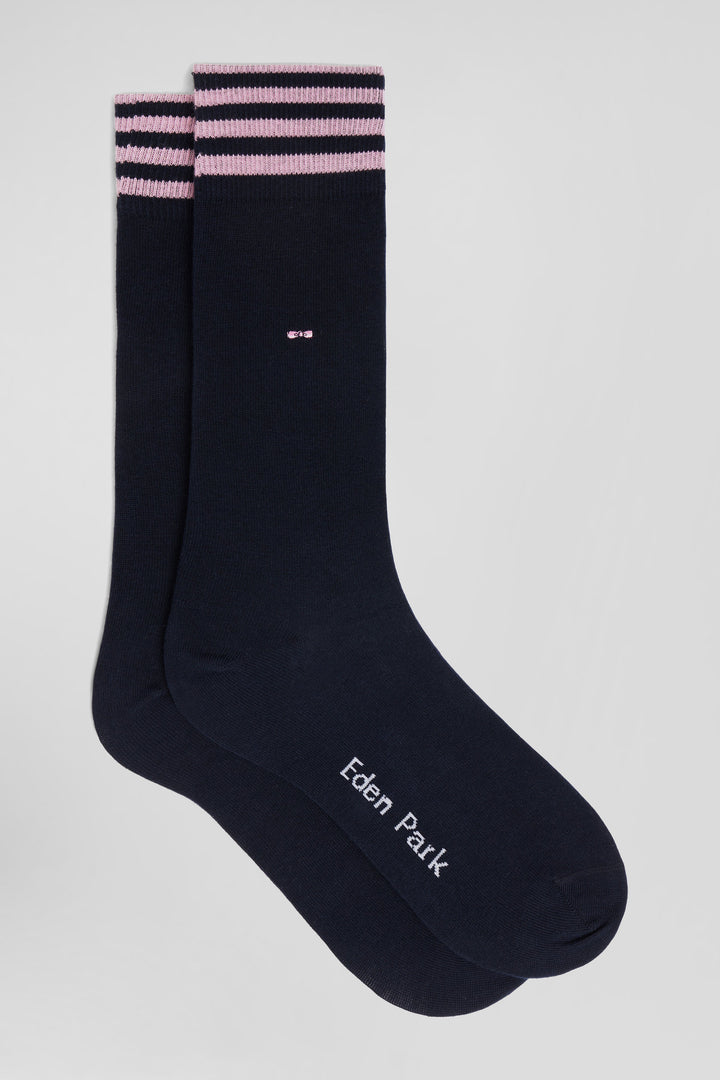 Paire de chaussettes bleu marine à détails cerclés en coton stretch