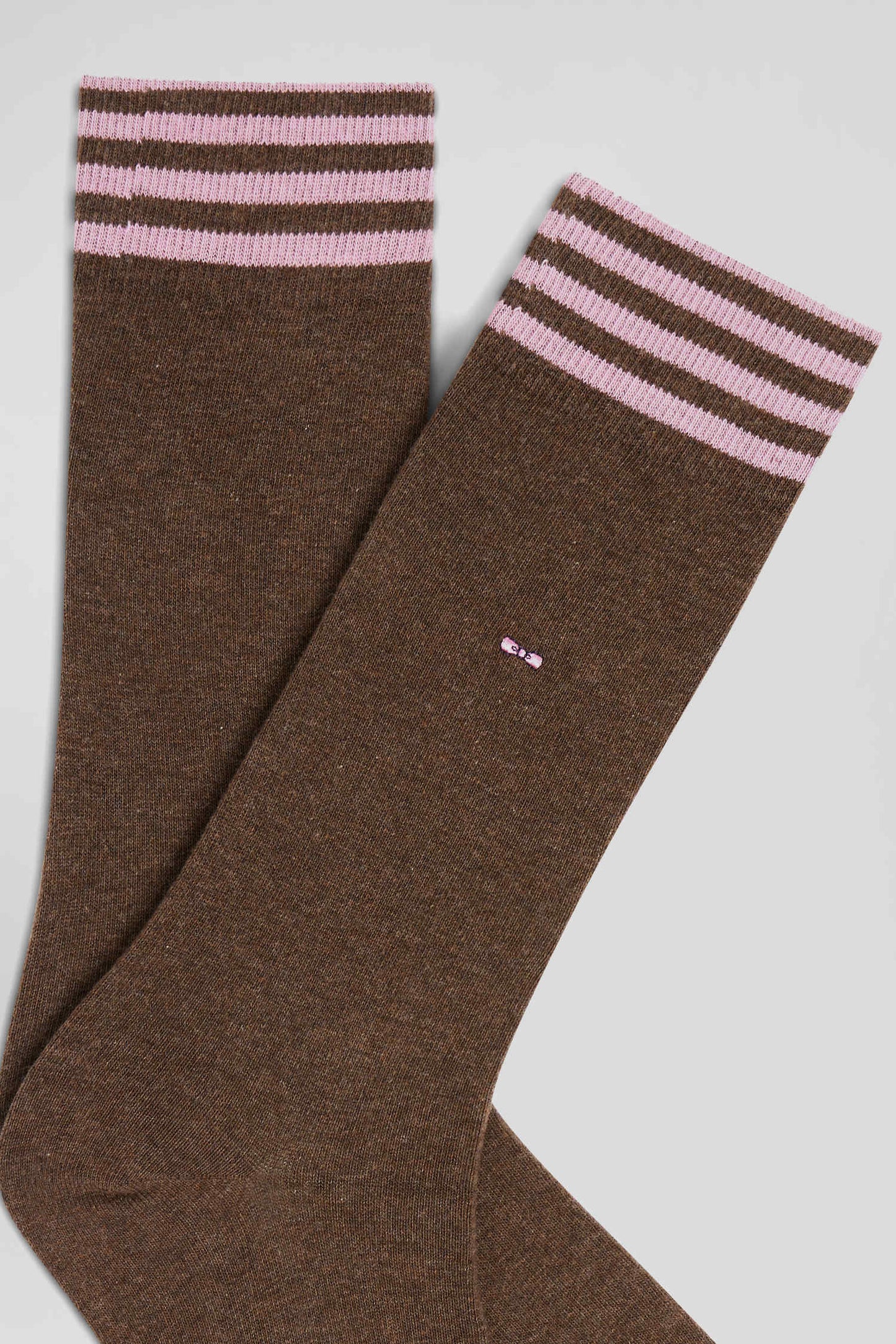 Brown socks with striped details in stretch cotton