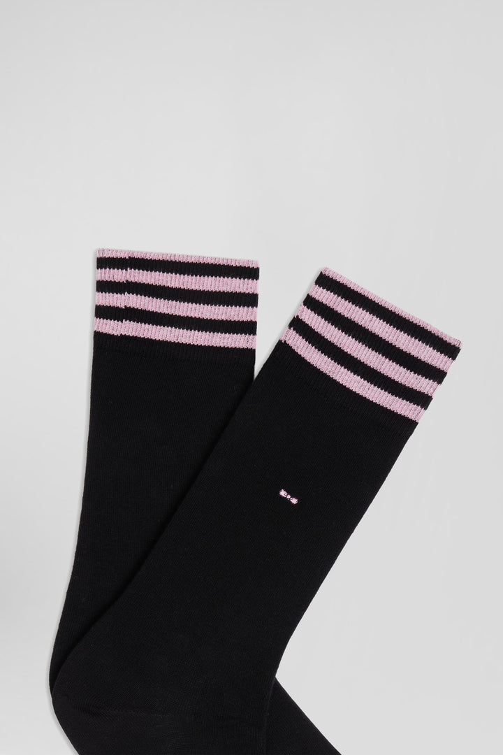 Paire de chaussettes noires à détails cerclés en coton stretch