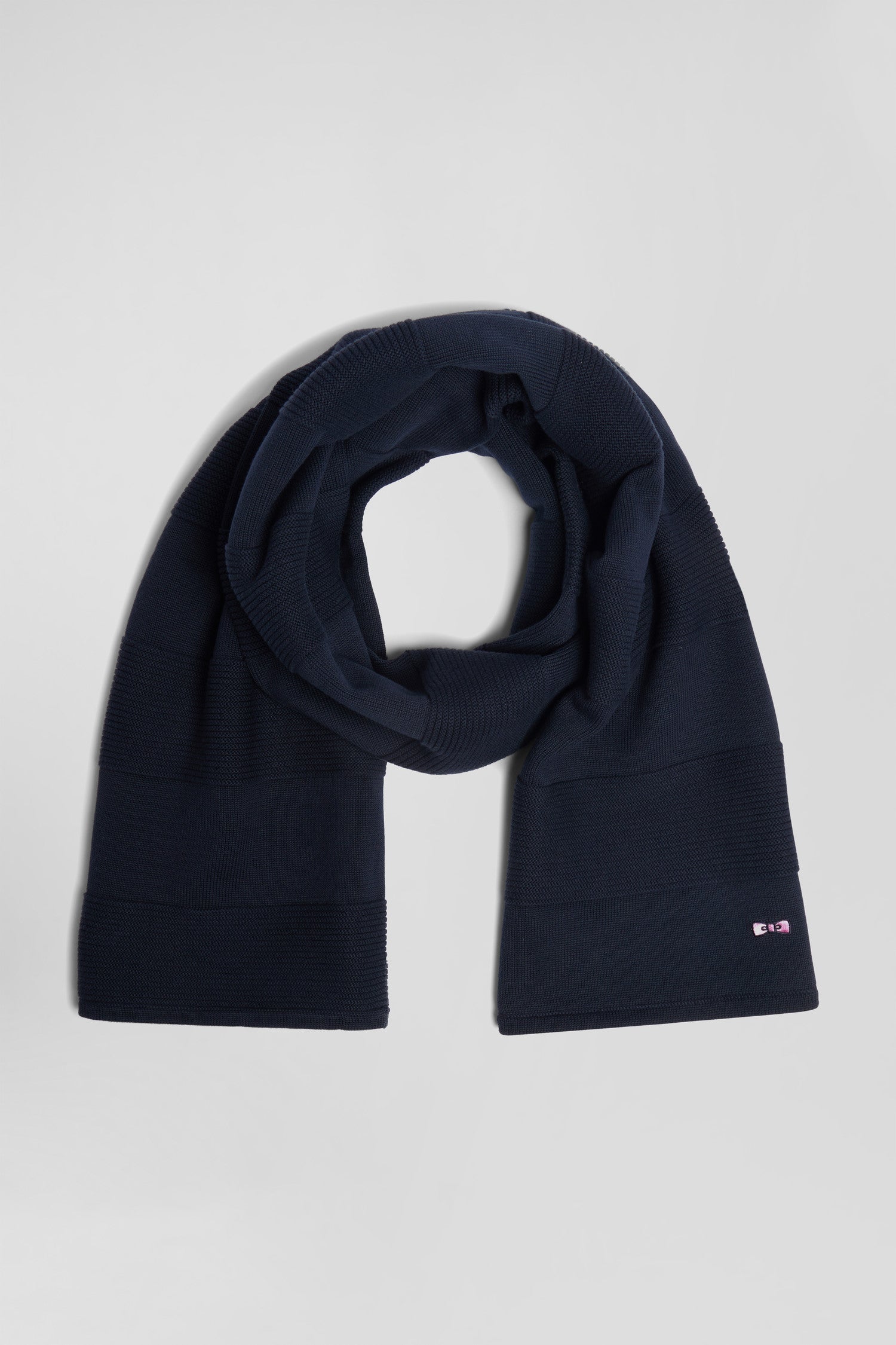 Navy blue striped cotton scarf