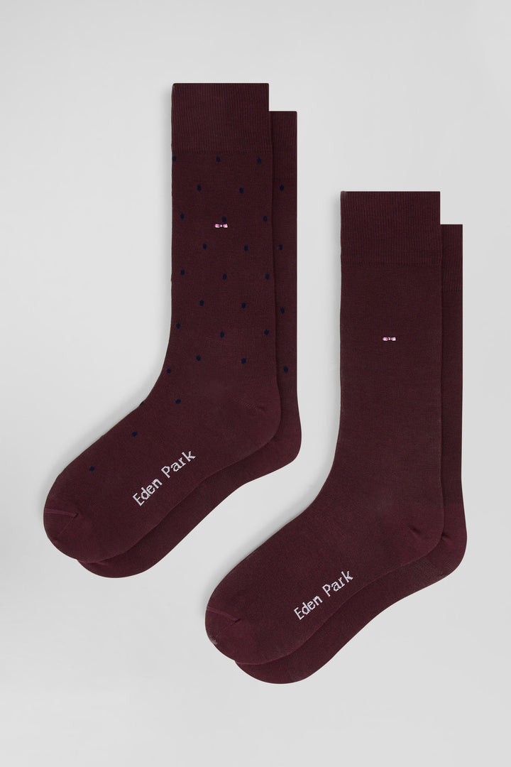 Lot de 2 paires de chaussettes unies bordeaux en coton stretch