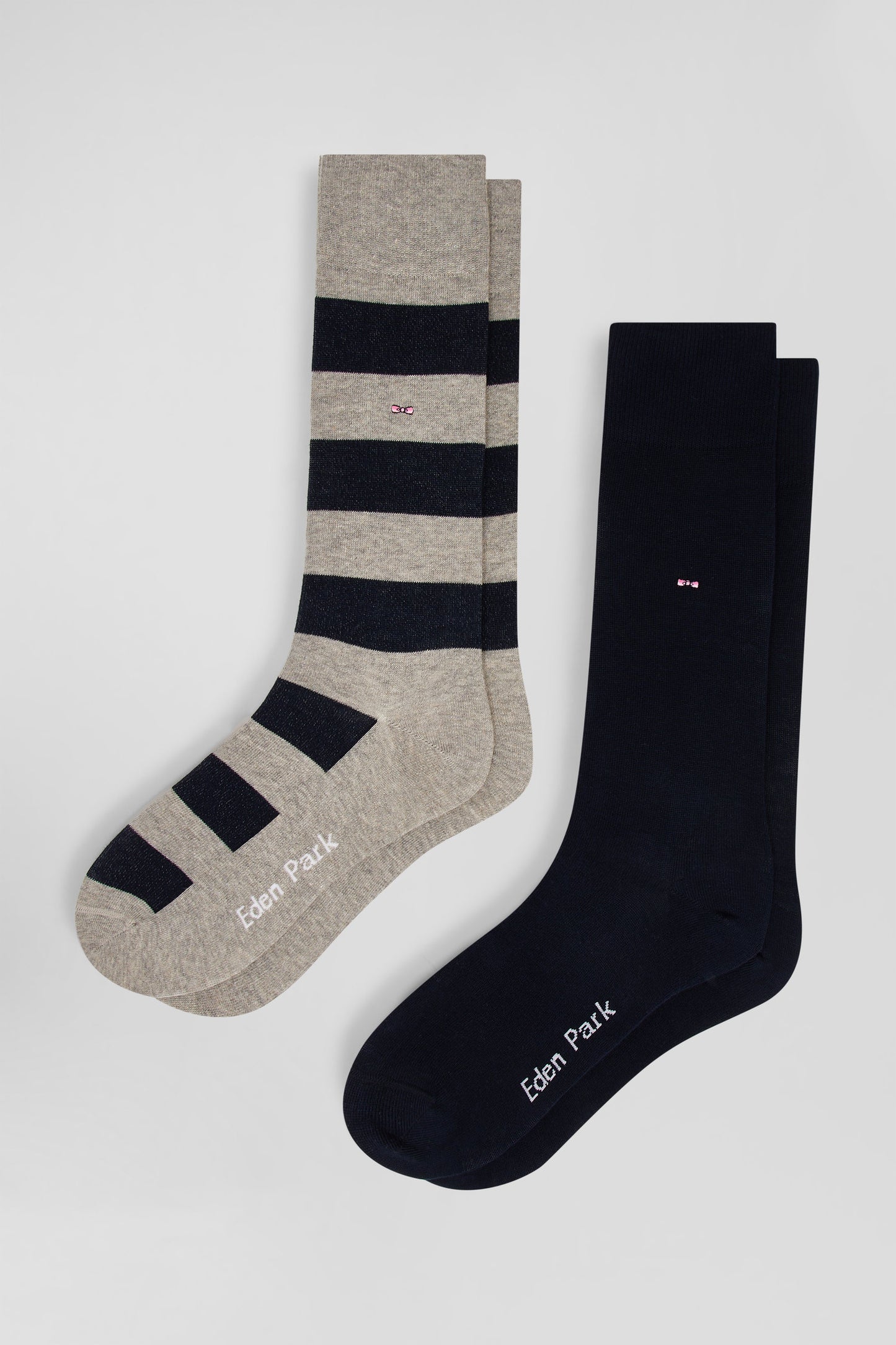 Lot de 2 paires de chaussettes cerclées gris et marine en coton stretch