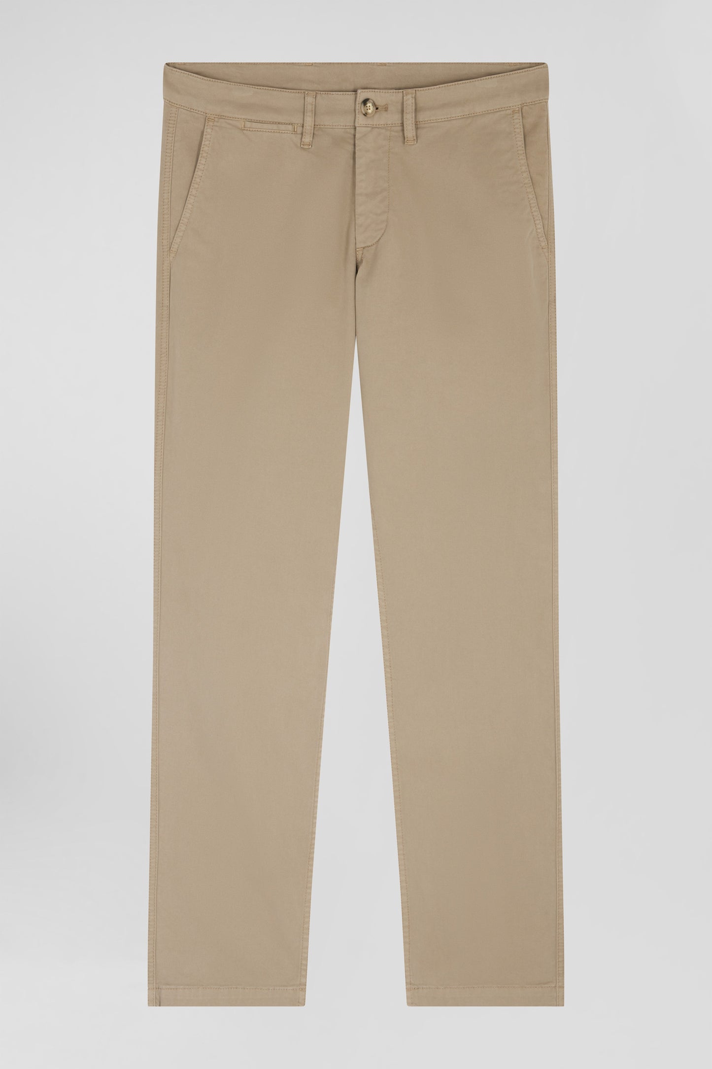 Pantalon chino beige en gabardine de coton stretch coupe Regular