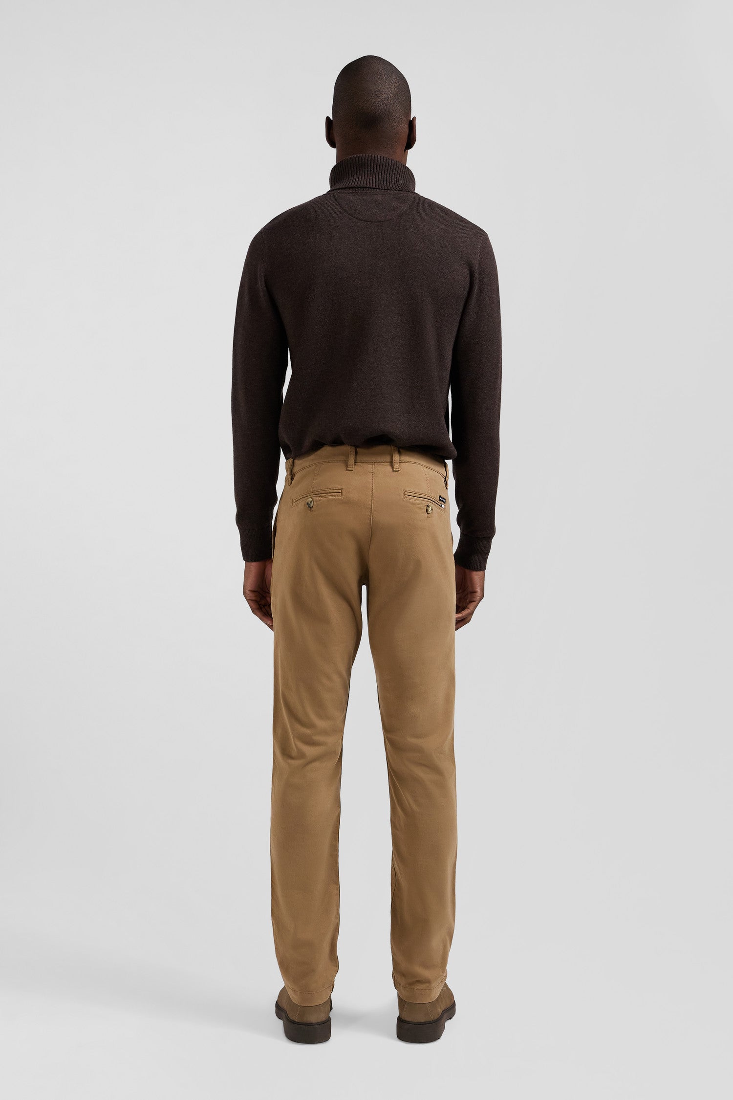 Pantalon chino marron en gabardine de coton stretch coupe Regular