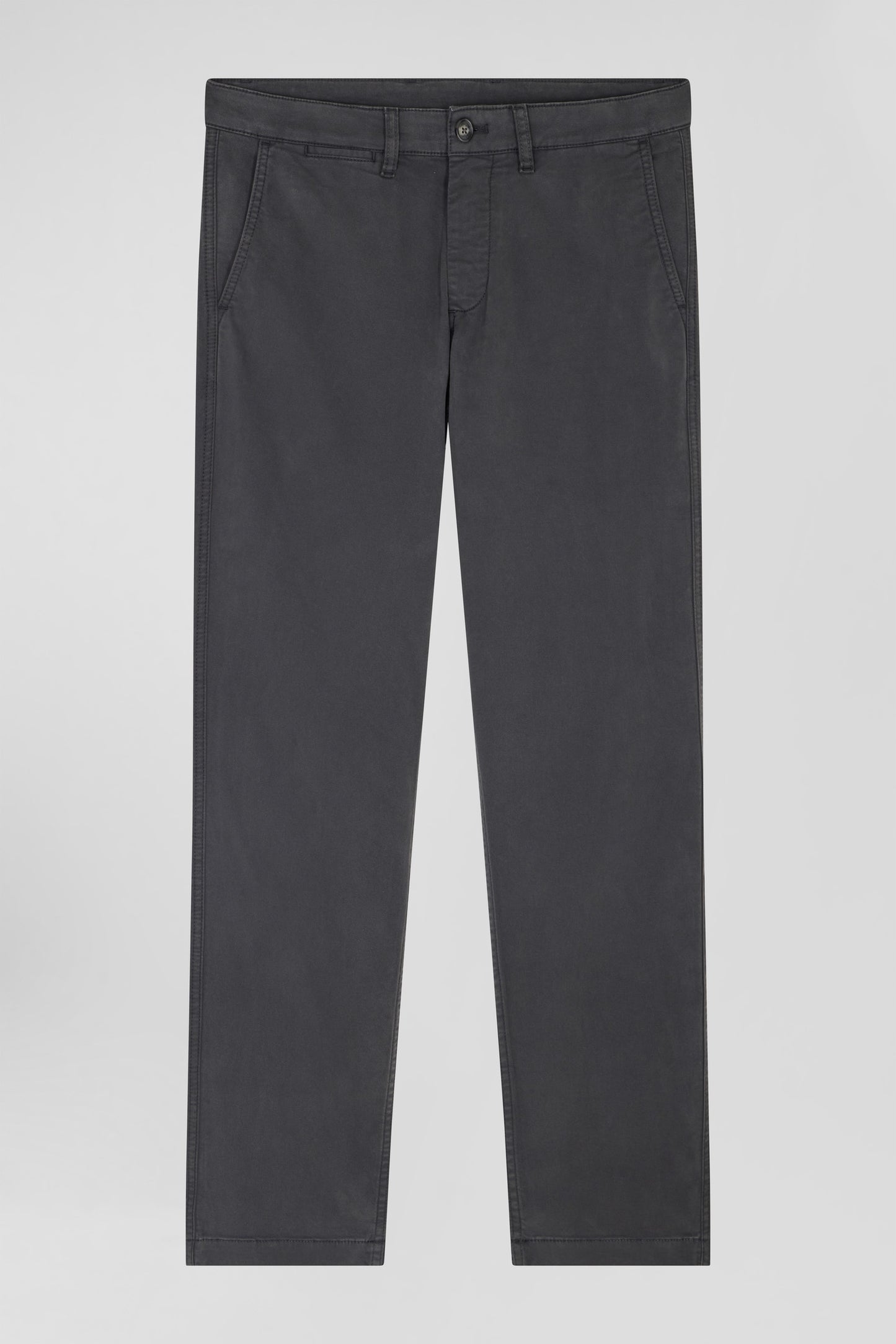 Pantalon chino gris anthracite en gabardine de coton stretch coupe Regular