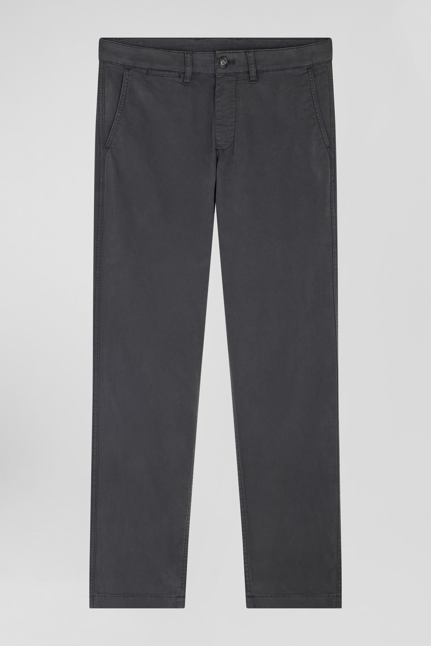 Pantalon chino gris anthracite en gabardine de coton stretch coupe Regular