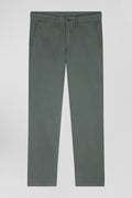 Pantalon chino gris en gabardine de coton stretch coupe Regular