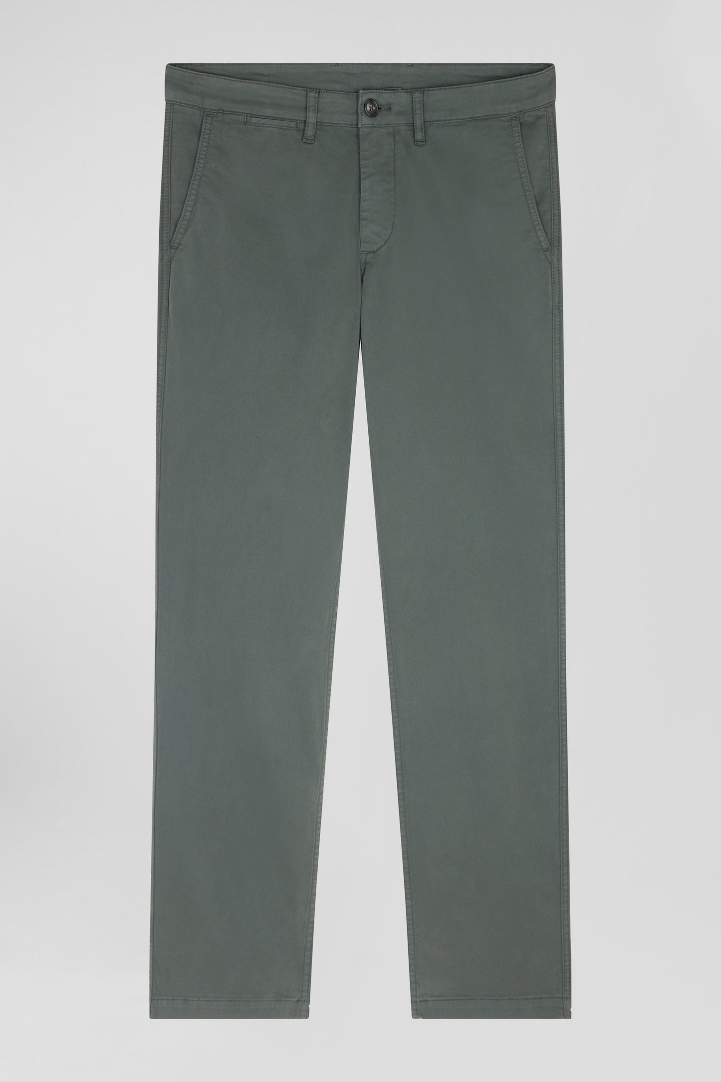 Pantalon chino gris en gabardine de coton stretch coupe Regular